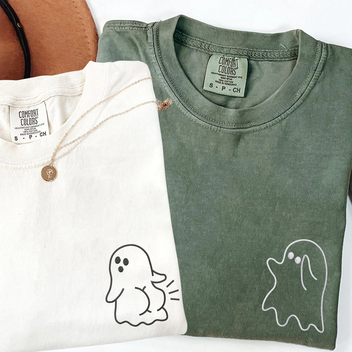 Custom Embroidered Cute Sassy Ghost Matching T-shirts for Couples - Image 2