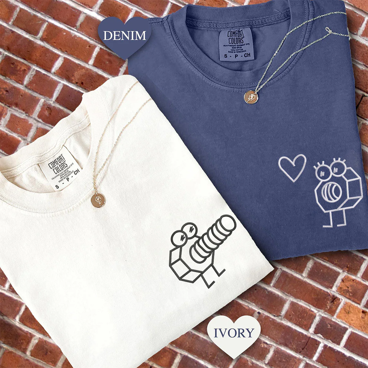Custom Embroidered Cute Screw and Nut Matching T-shirts for Couples - Image 2