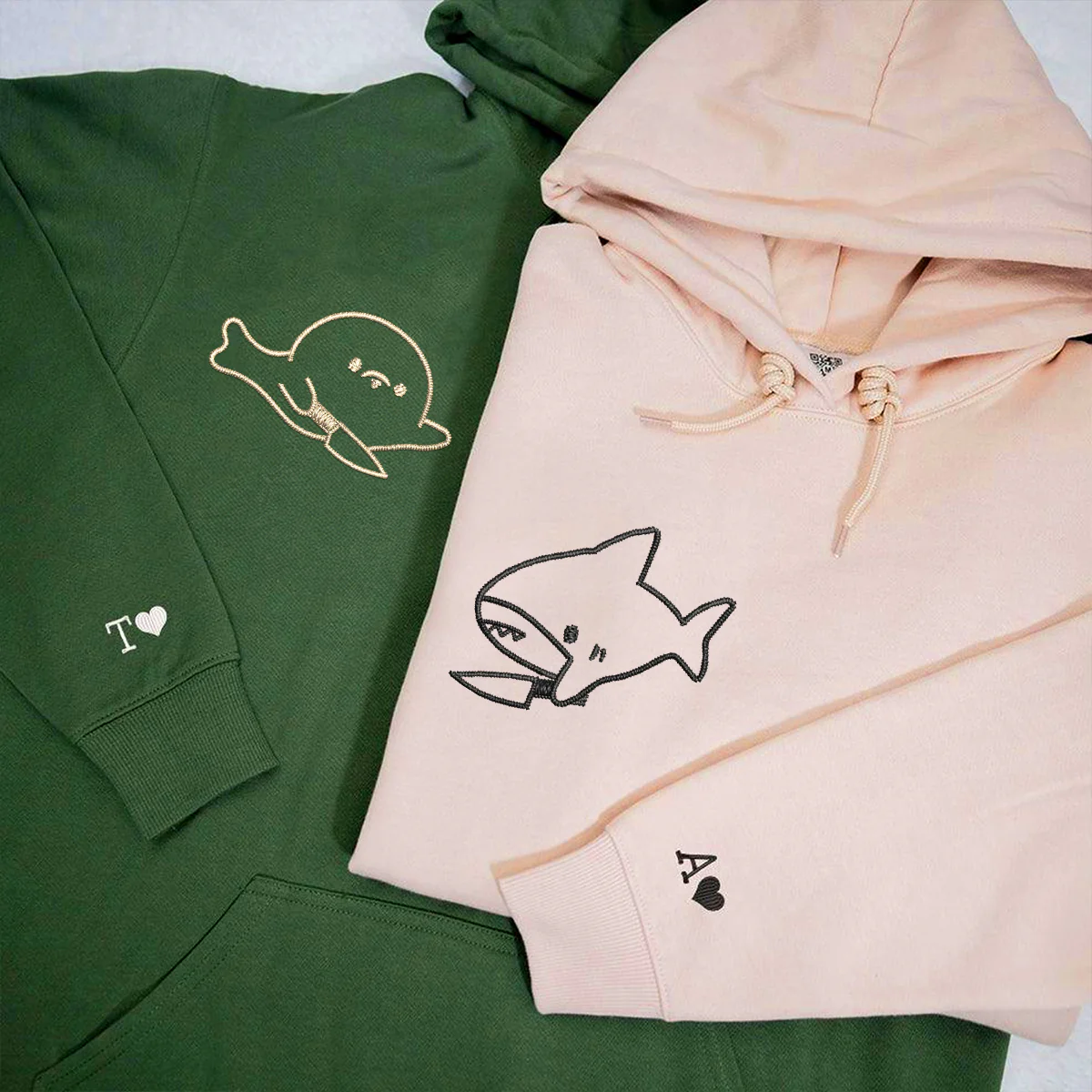 Custom Embroidered Cute Shark and Seal Matching Hoodies for Couples - Image 5