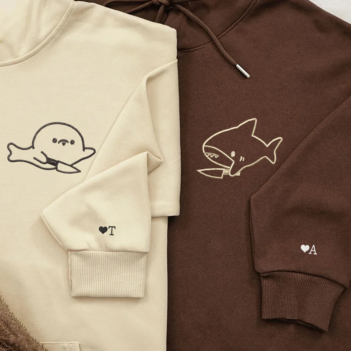 Custom Embroidered Cute Shark and Seal Matching Hoodies for Couples - Image 6