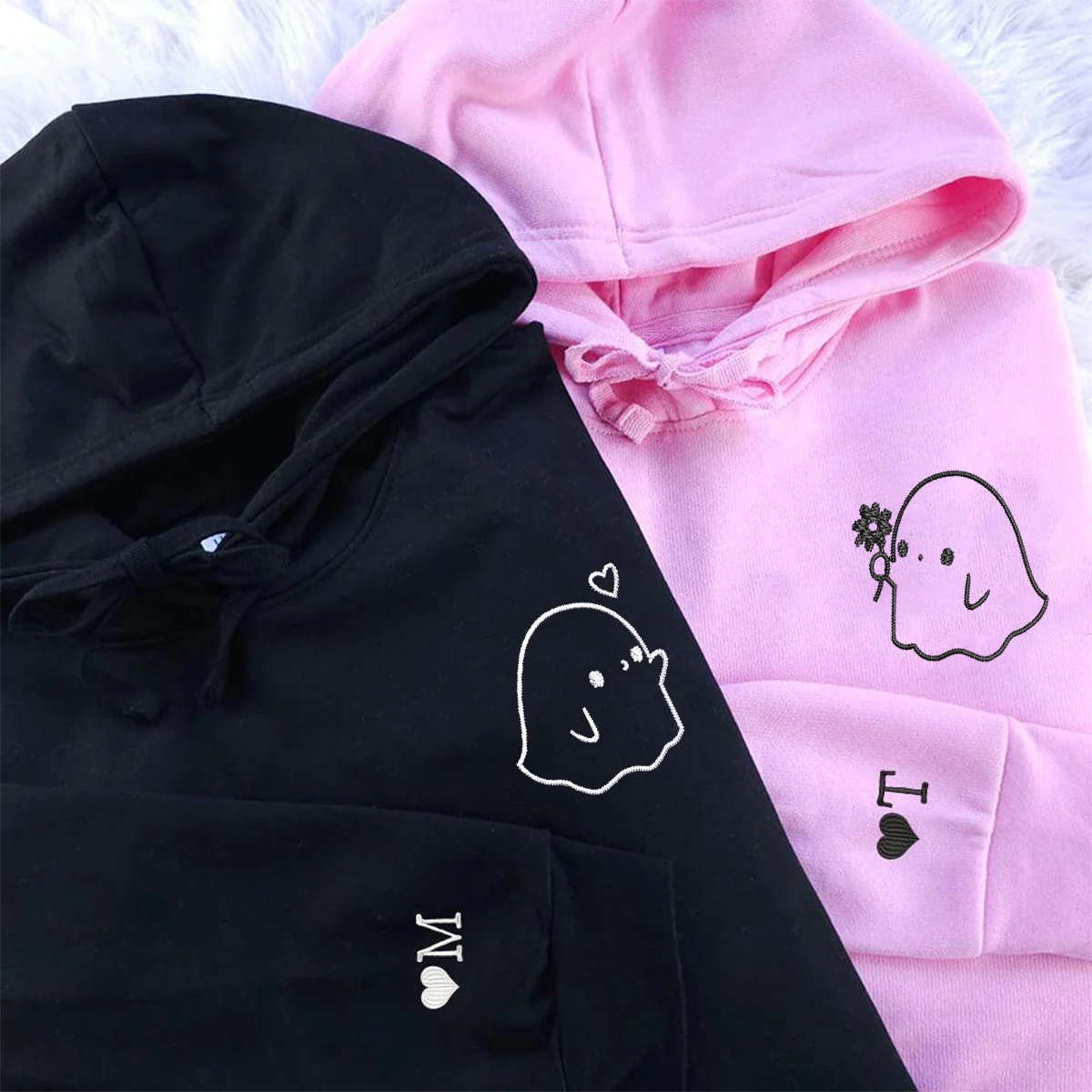Custom Embroidered Cute Sheet Ghost Matching Hoodies for Couples - Image 3