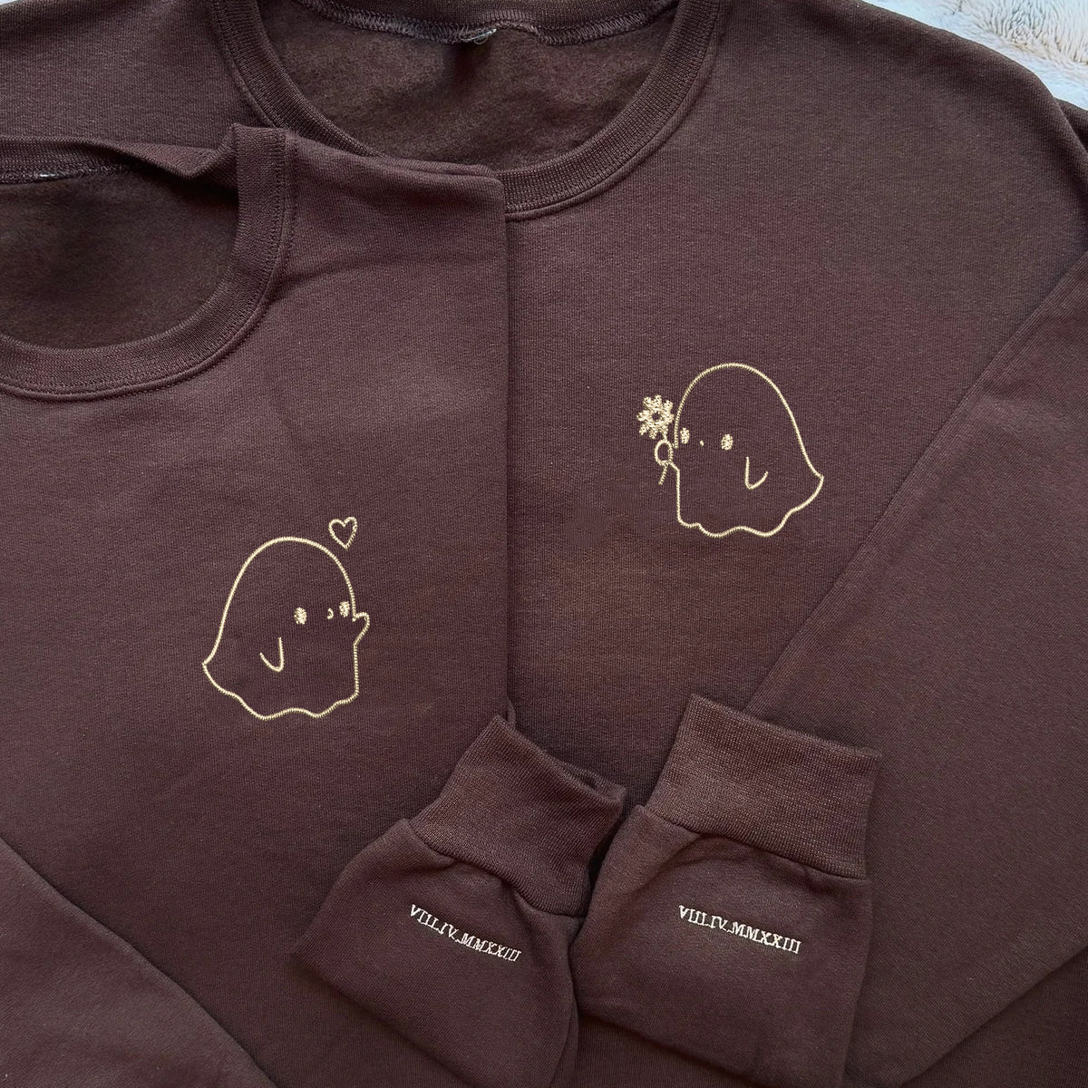 Custom Embroidered Cute Sheet Ghost Matching Hoodies for Couples - Image 5