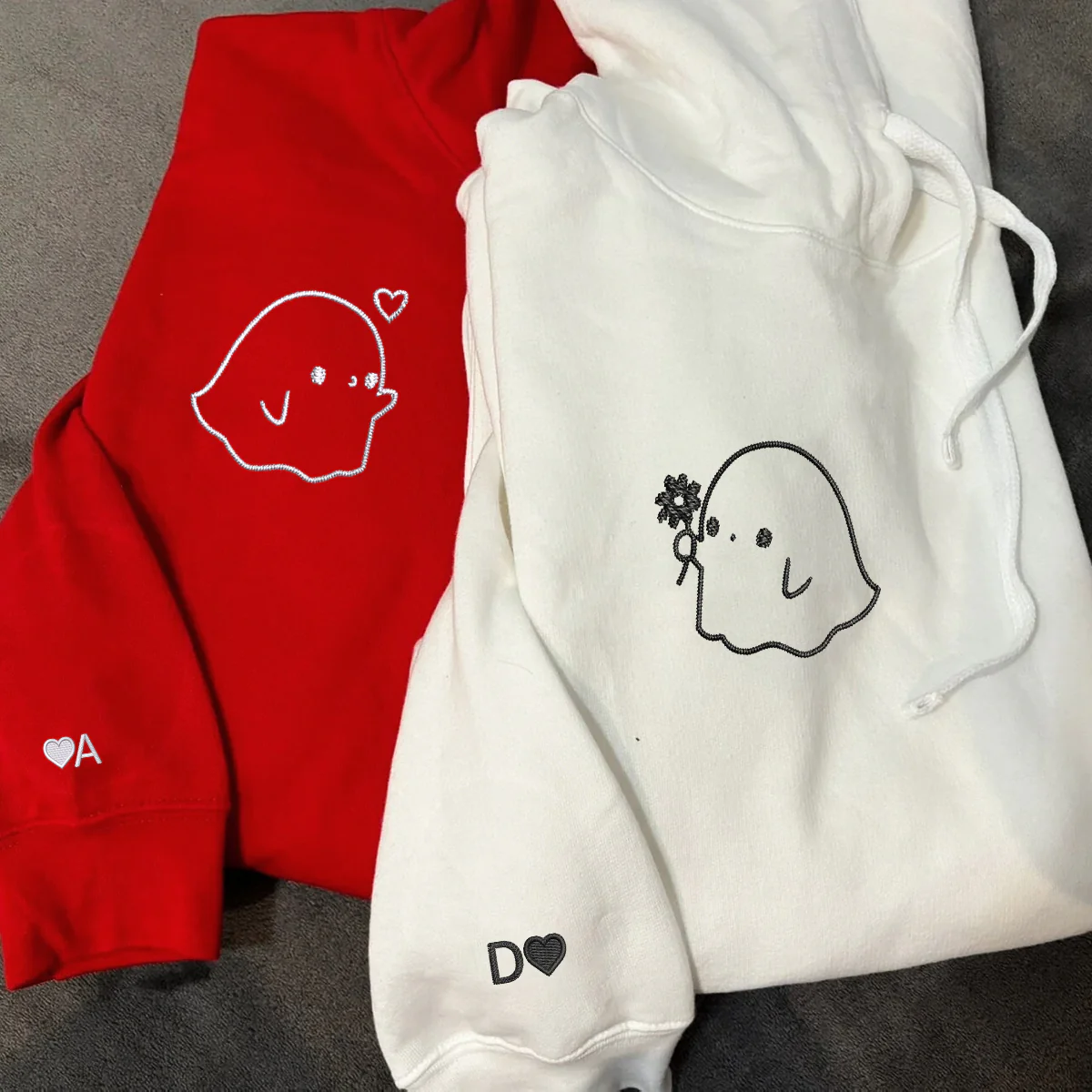 Custom Embroidered Cute Sheet Ghost Matching Hoodies for Couples - Image 6