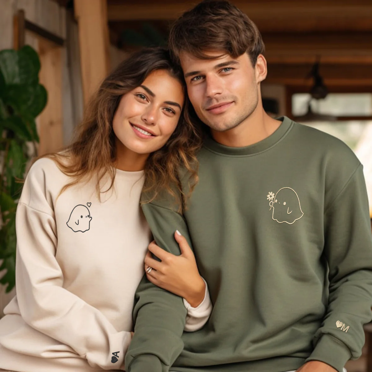 Custom Embroidered Cute Sheet Ghost Matching Hoodies for Couples - Image 7