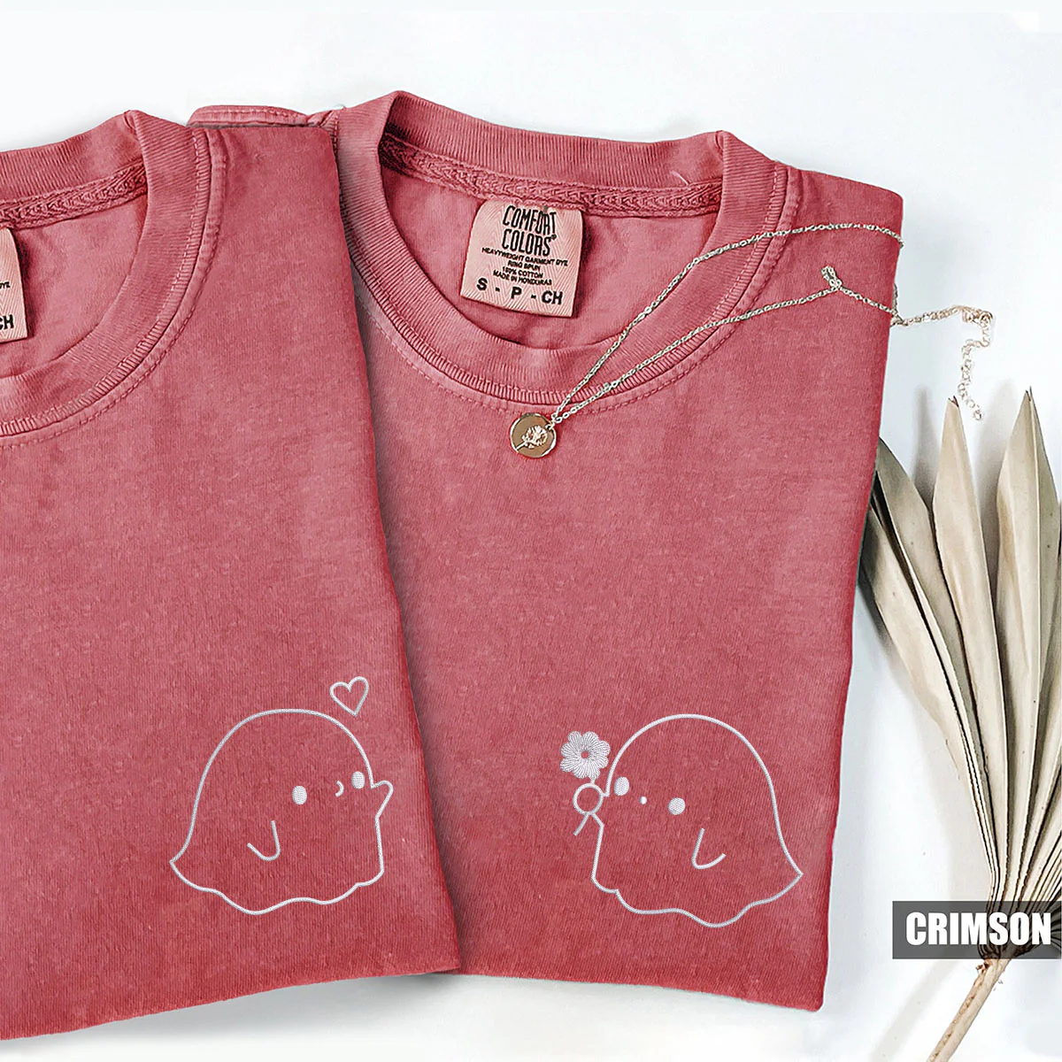 Custom Embroidered Cute Sheet Ghost Matching T-shirts for Couples - Image 3