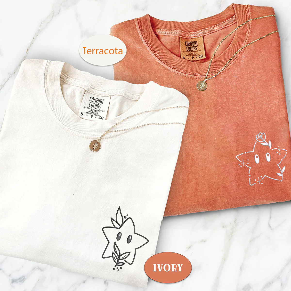 Custom Embroidered Cute Stars Cartoon Matching T-shirts for Couples - Image 2