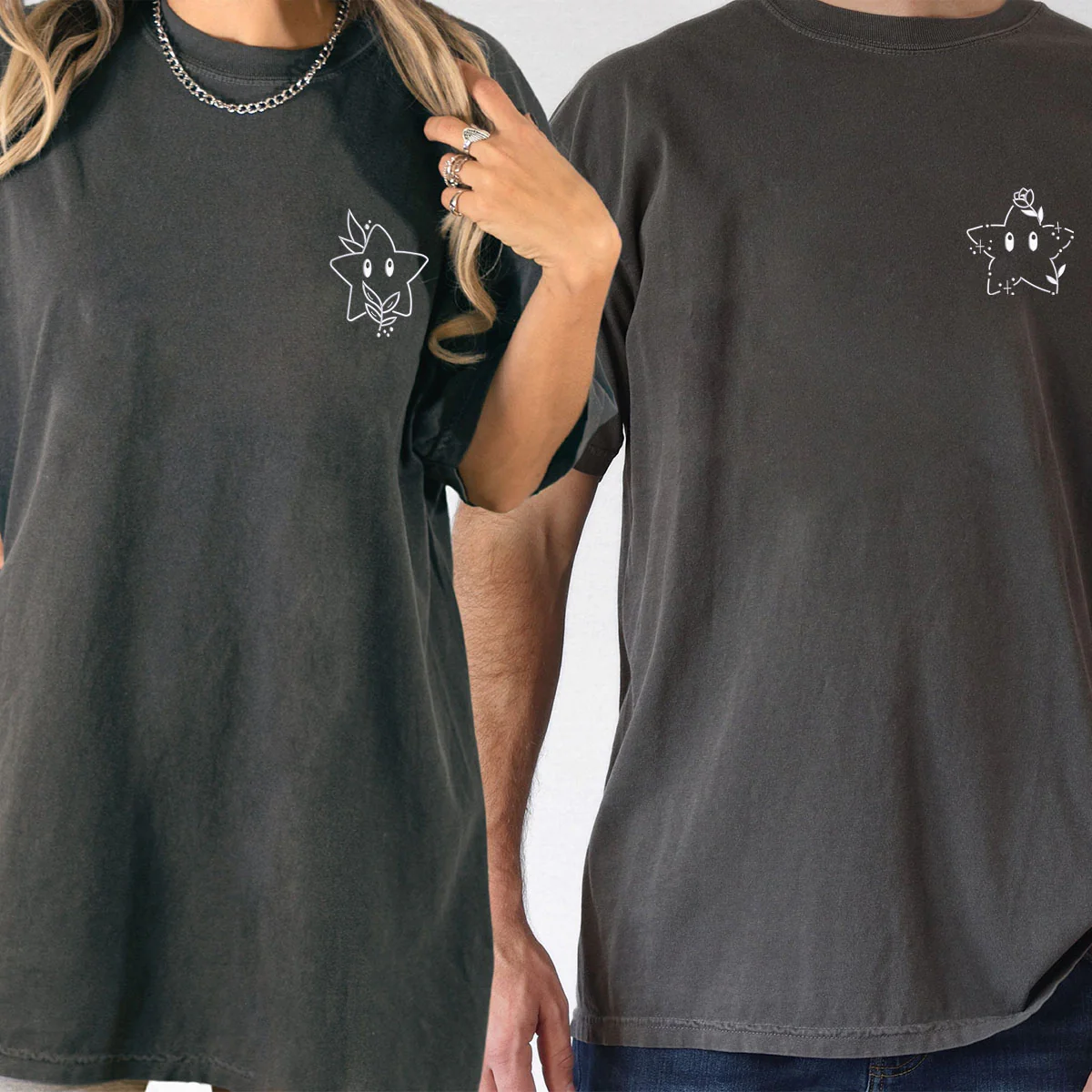 Custom Embroidered Cute Stars Cartoon Matching T-shirts for Couples - Image 6