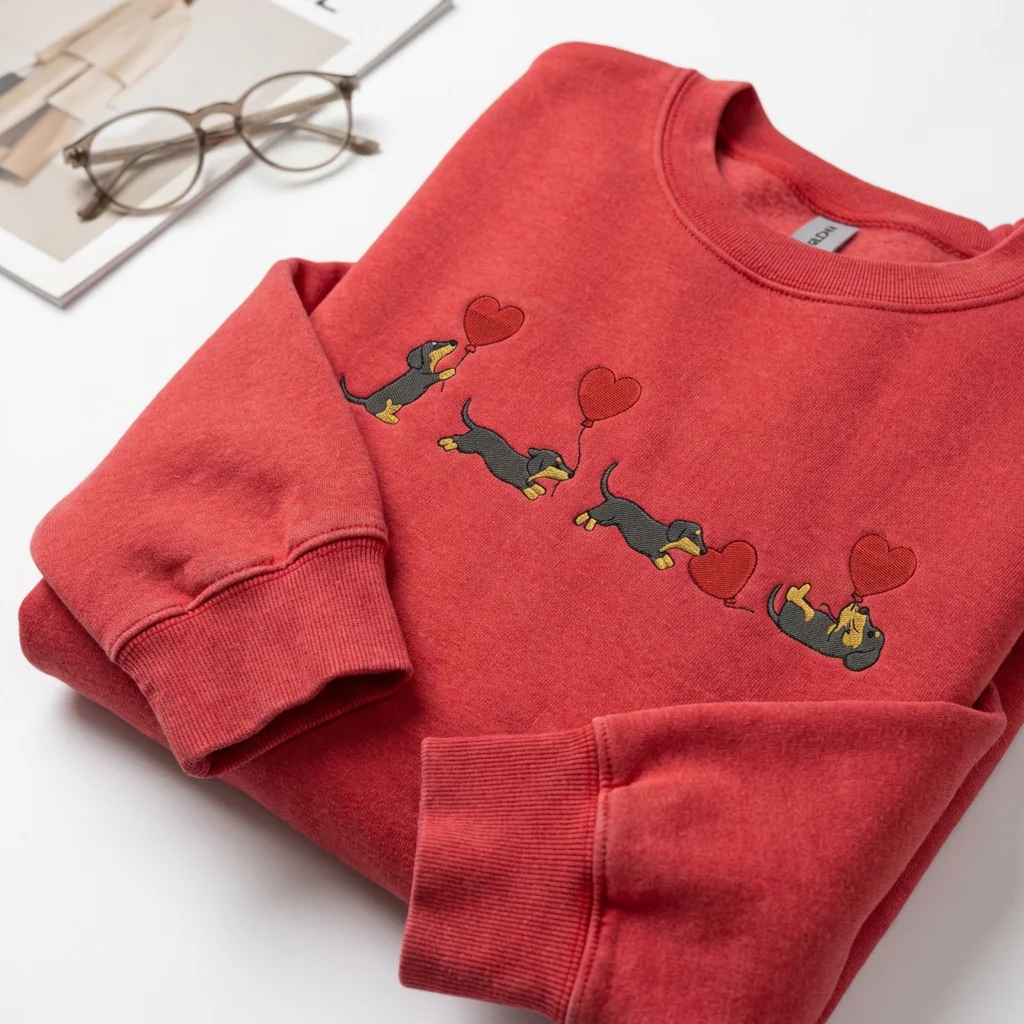 Custom Embroidered Dachshund With Heart Balloons Sweatshirt - Valentine Sausage Dog Lover Hoodie - Image 4