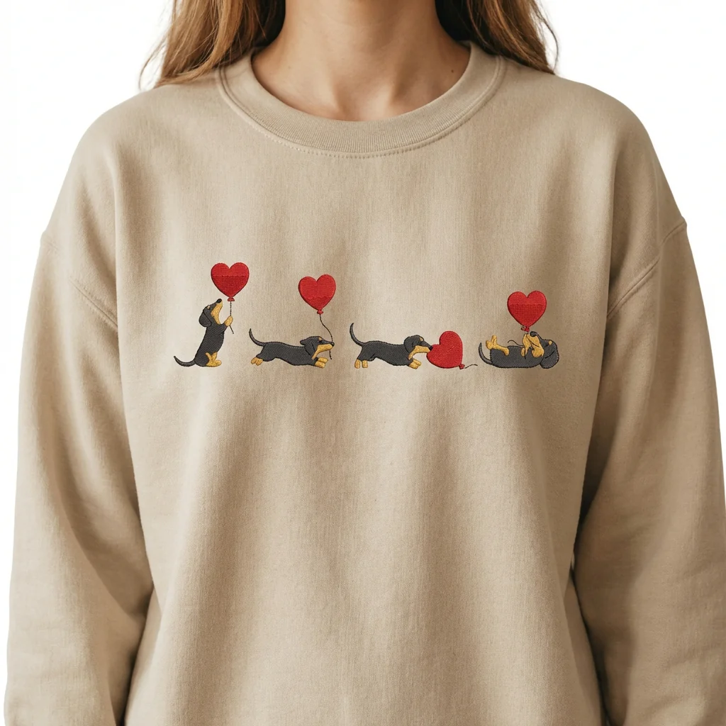 Custom Embroidered Dachshund With Heart Balloons Sweatshirt - Valentine Sausage Dog Lover Hoodie - Image 7