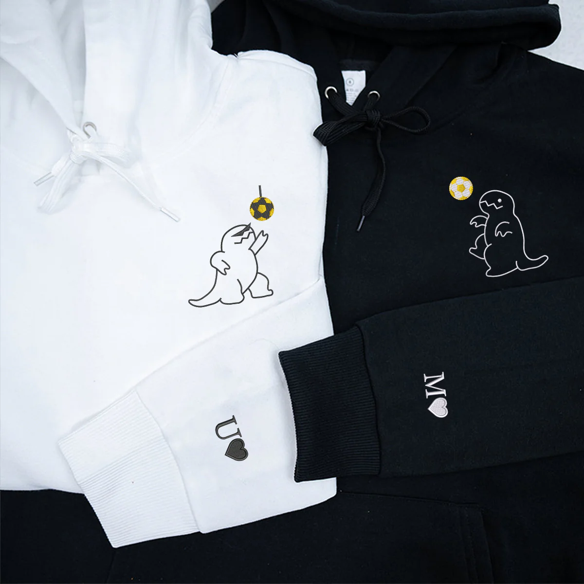 Custom Embroidered Dancing Dinosaur Matching Hoodies for Couples - Image 2