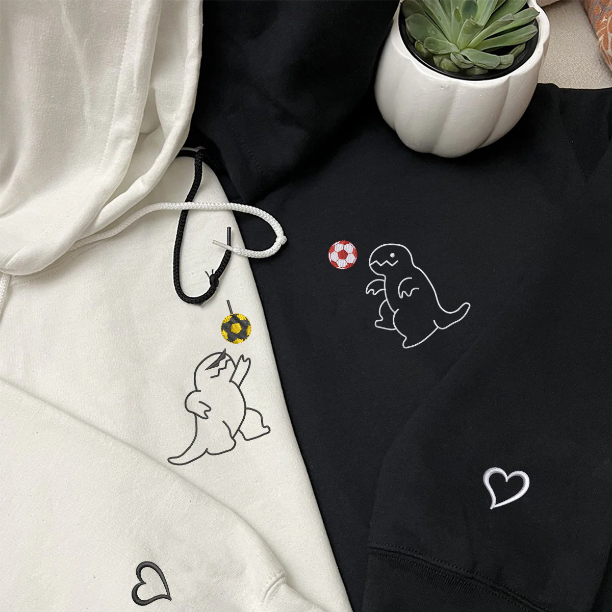 Custom Embroidered Dancing Dinosaur Matching Hoodies for Couples - Image 4