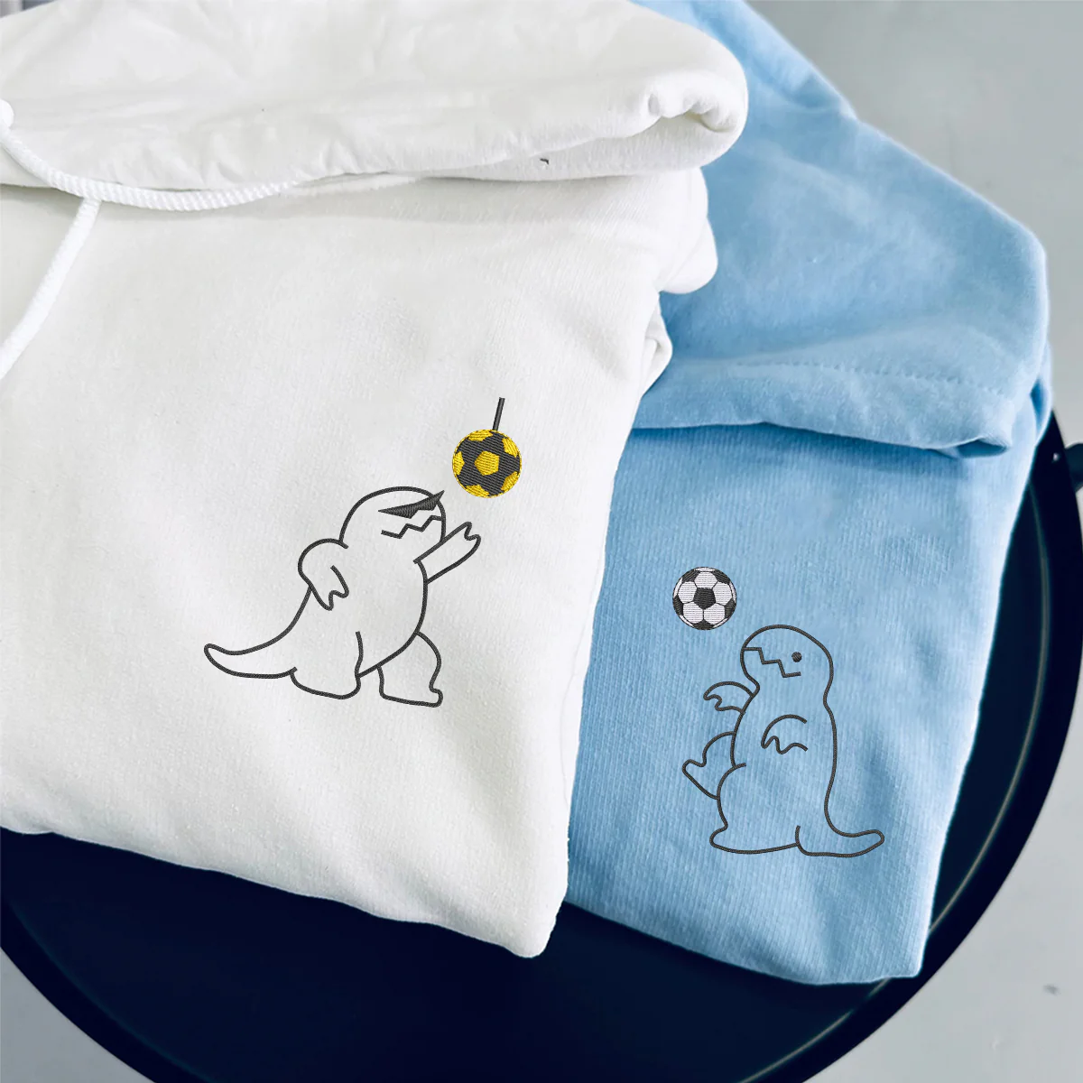 Custom Embroidered Dancing Dinosaur Matching Hoodies for Couples - Image 6