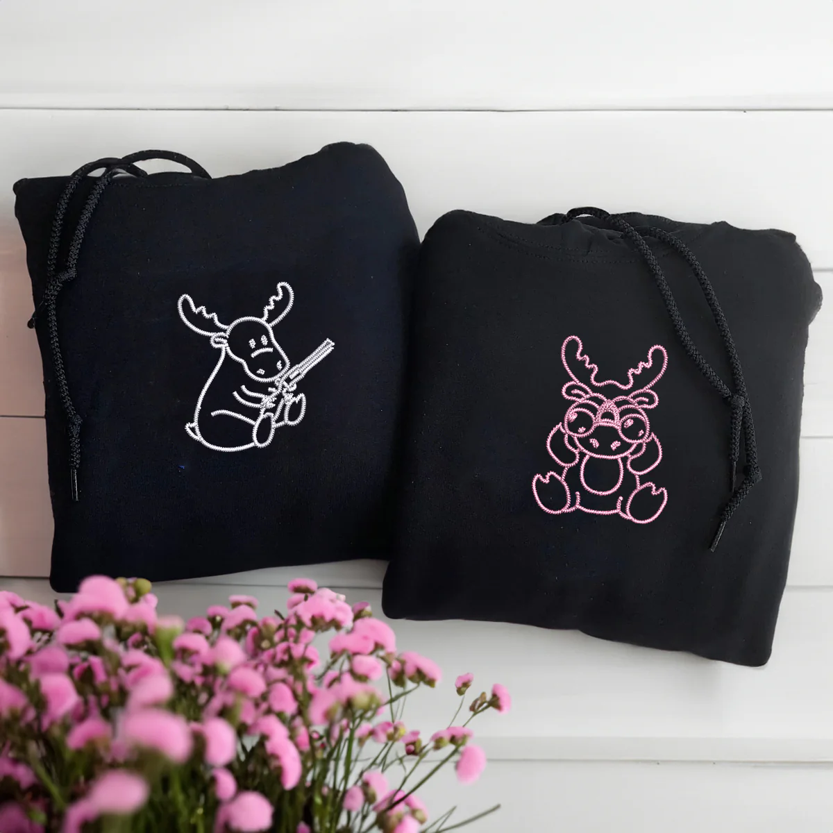 Custom Embroidered Deer Hunting Matching Hoodies for Couples - Image 4