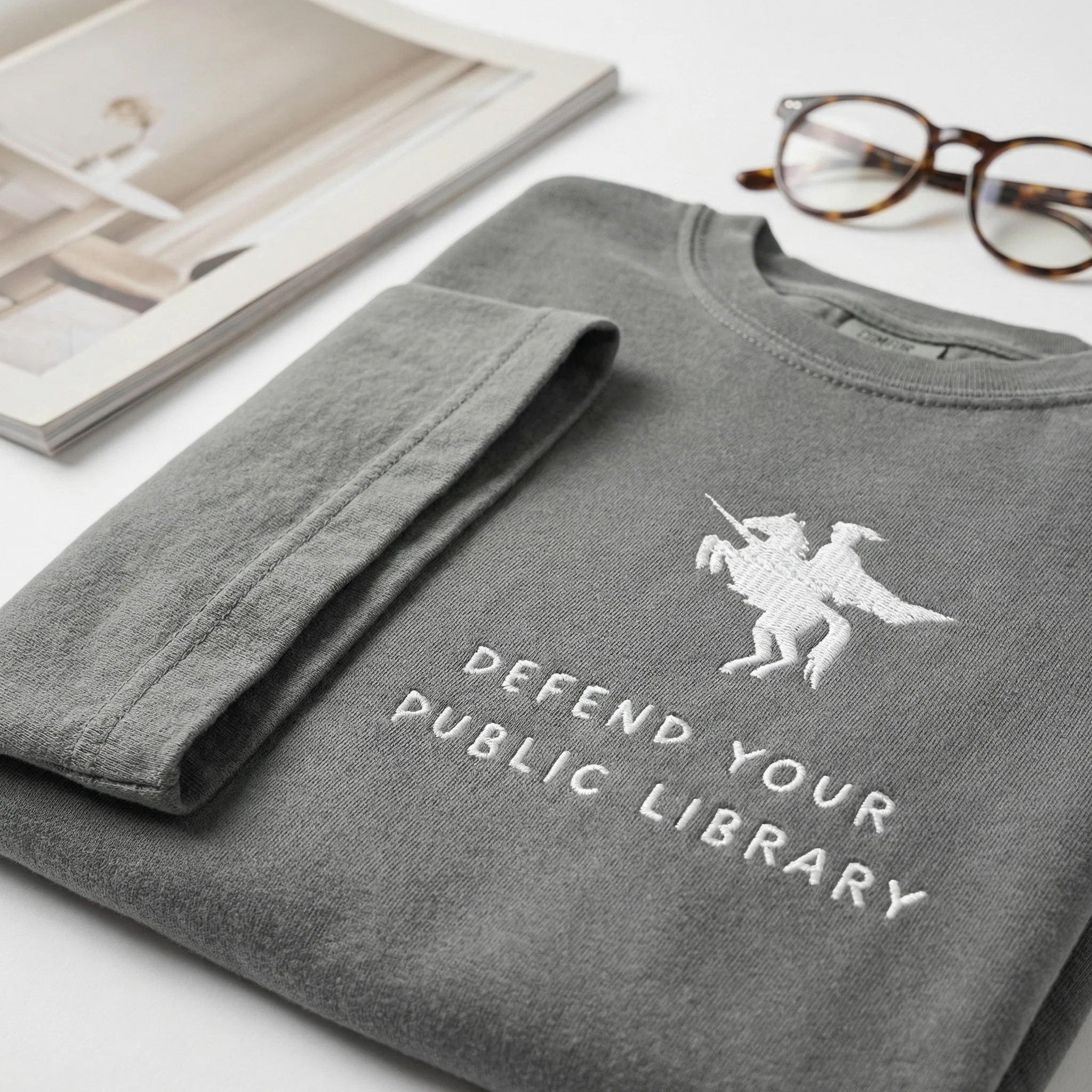 Custom Embroidered Defend Your Public Library T-Shirt - Bookish Librarian Gift - Image 4
