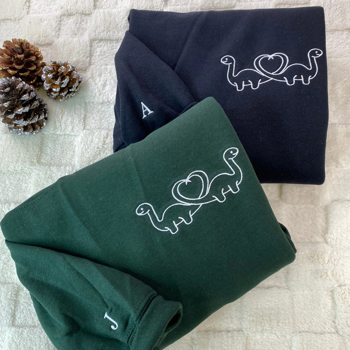 Custom Embroidered Dinosaur Matching Hoodies for Couples - Image 2