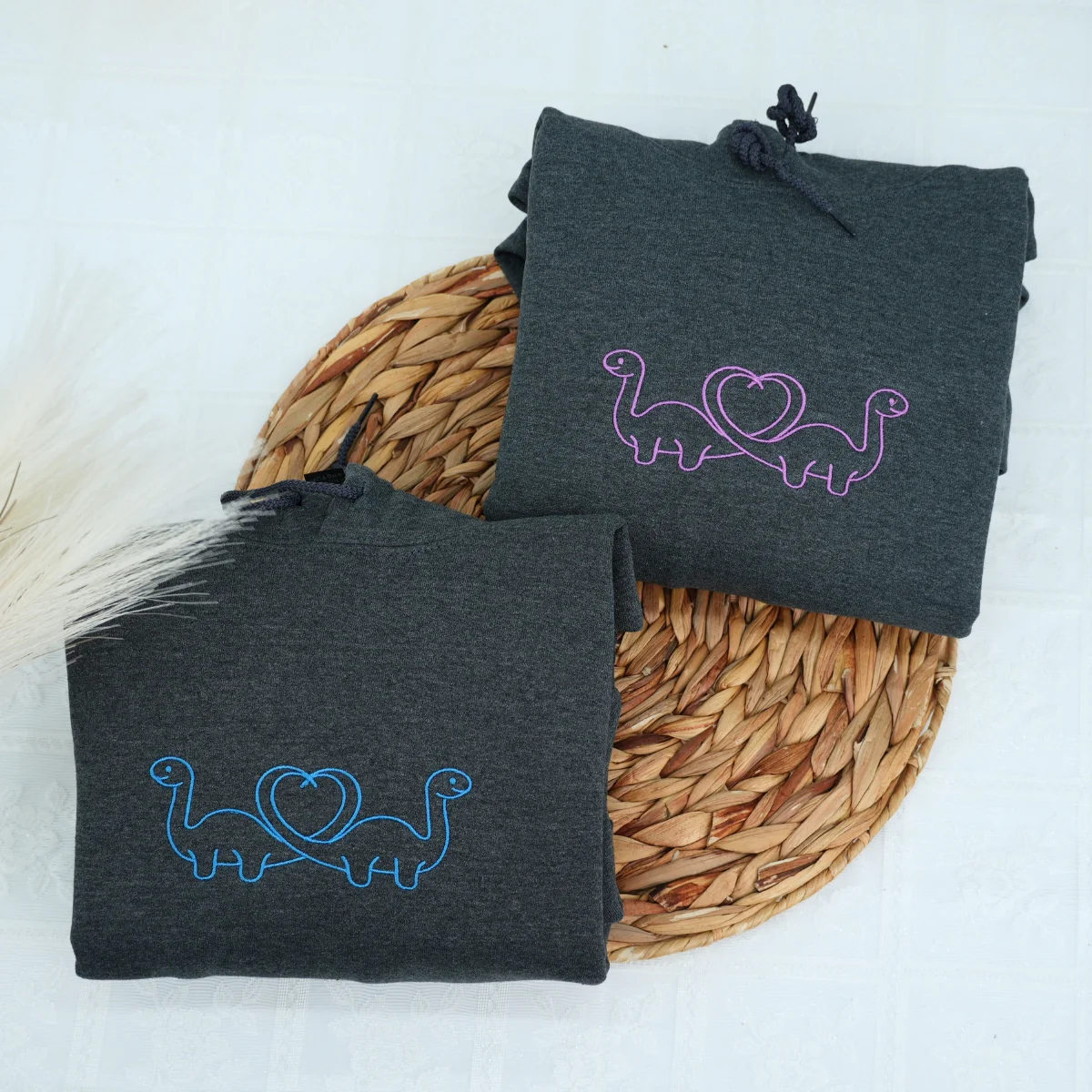 Custom Embroidered Dinosaur Matching Hoodies for Couples - Image 3