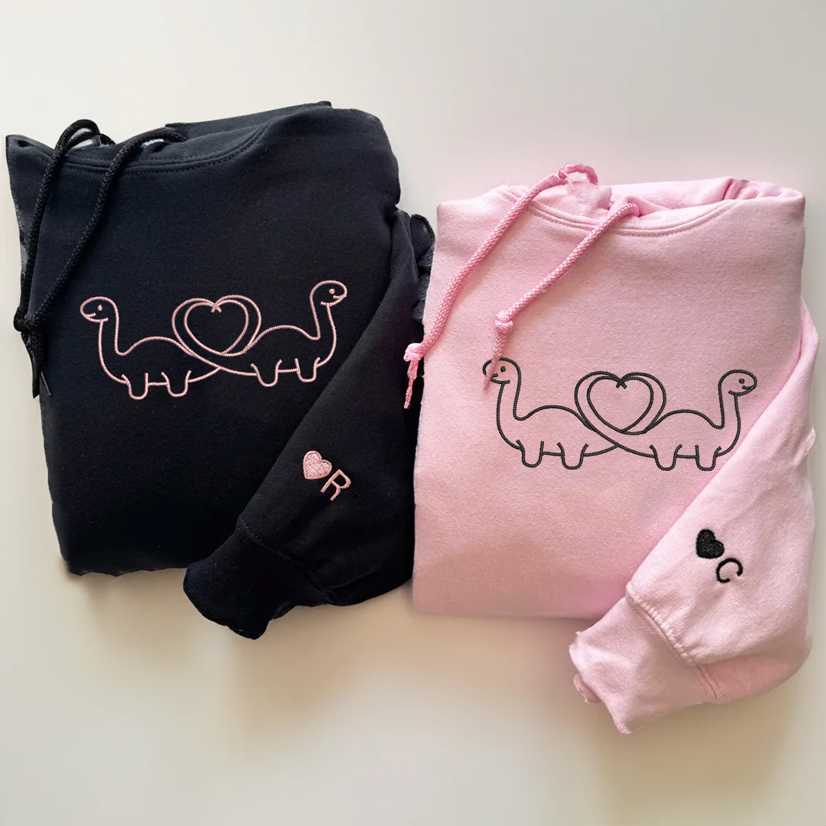 Custom Embroidered Dinosaur Matching Hoodies for Couples - Image 6