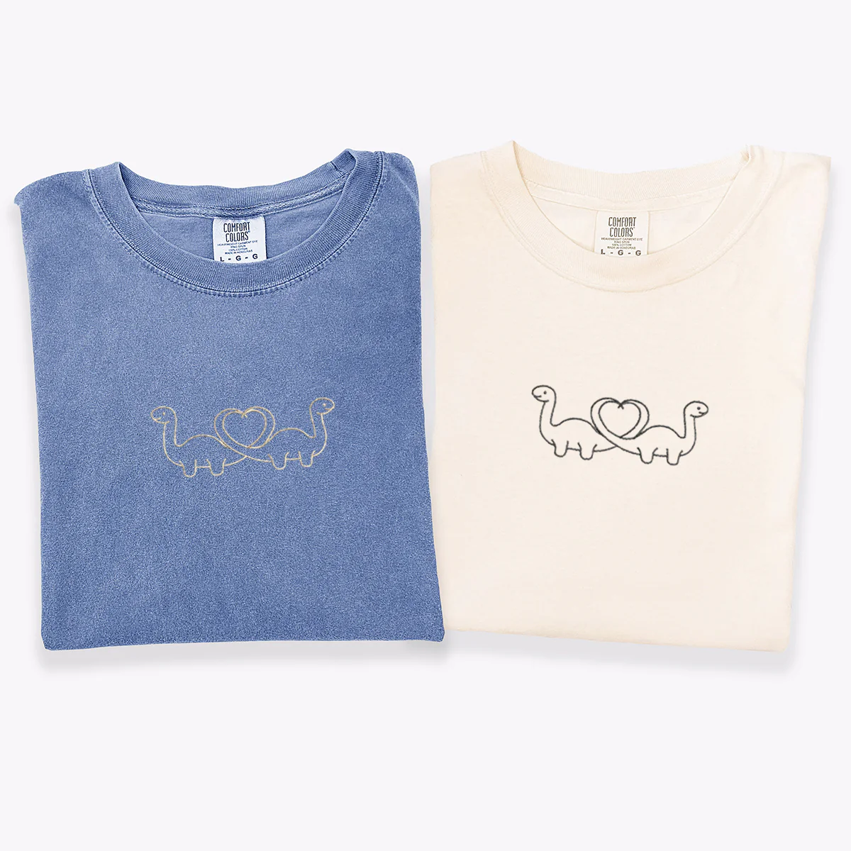 Custom Embroidered Dinosaur Matching T-shirts for Couples - Image 3