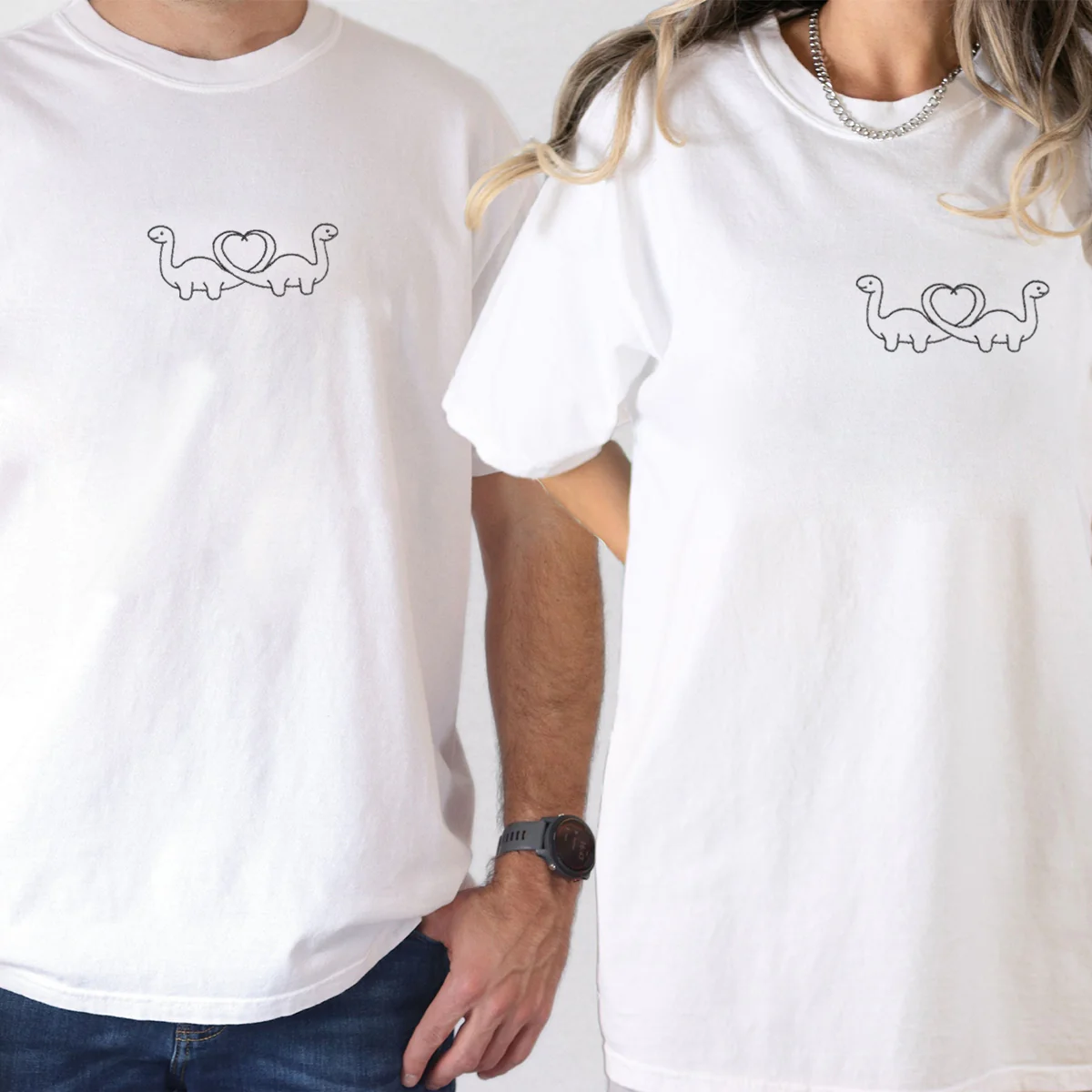 Custom Embroidered Dinosaur Matching T-shirts for Couples - Image 6