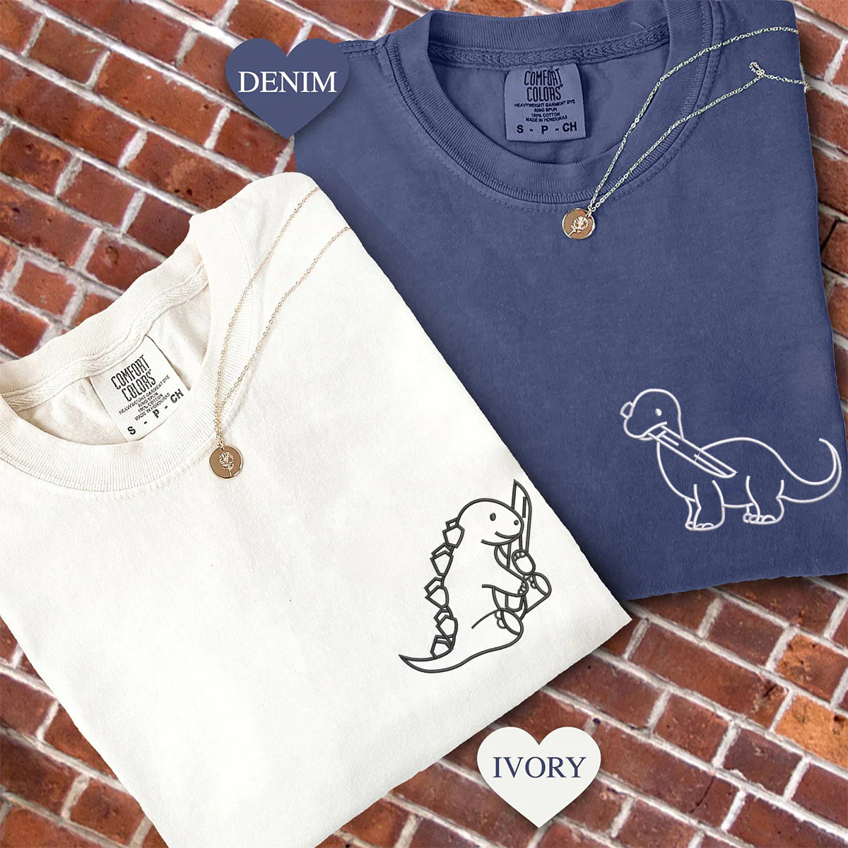 Custom Embroidered Dinosaur with Knife Matching T-shirts for Couples - Image 4