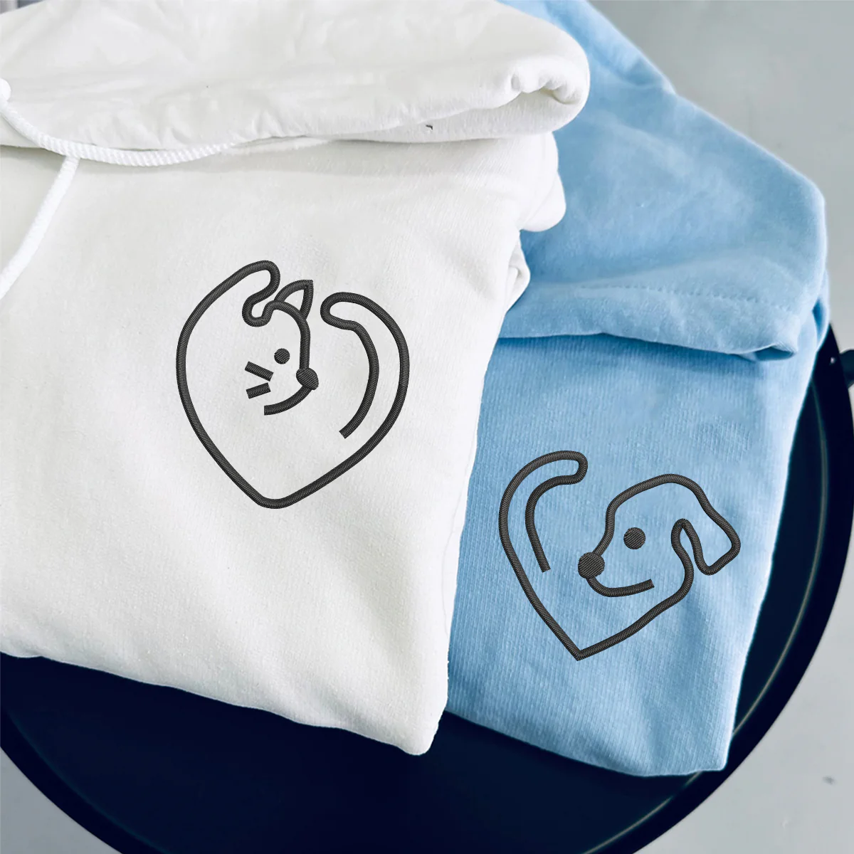 Custom Embroidered Dog & Cat Love Matching Hoodies for Couples - Image 5
