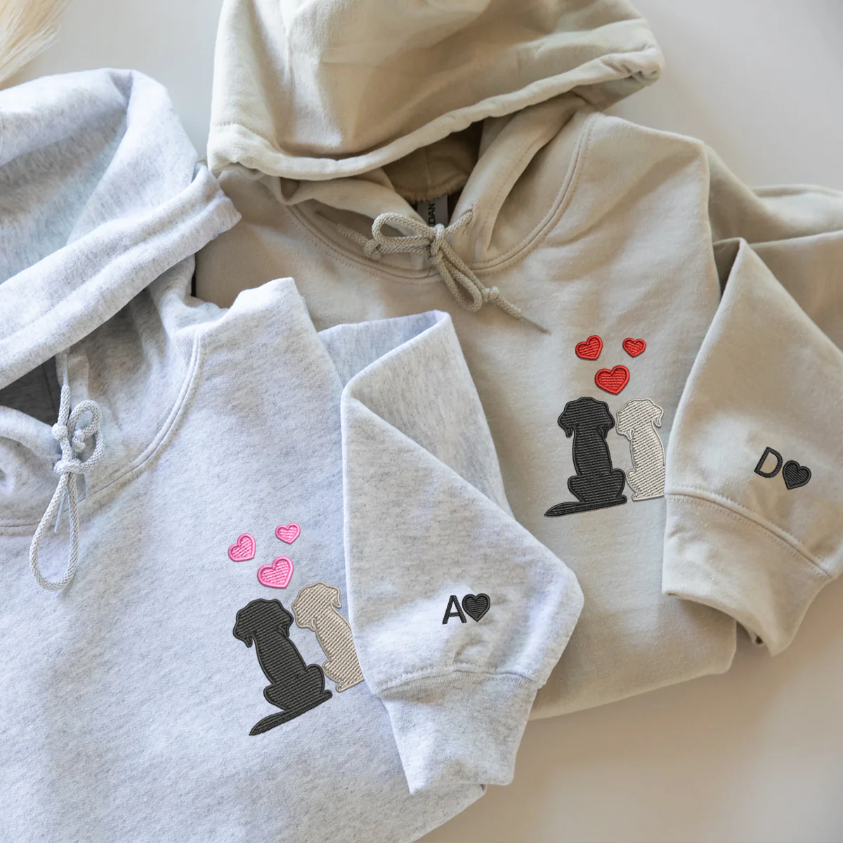 Custom Embroidered Dog Love Matching Hoodies for Couples - Image 3