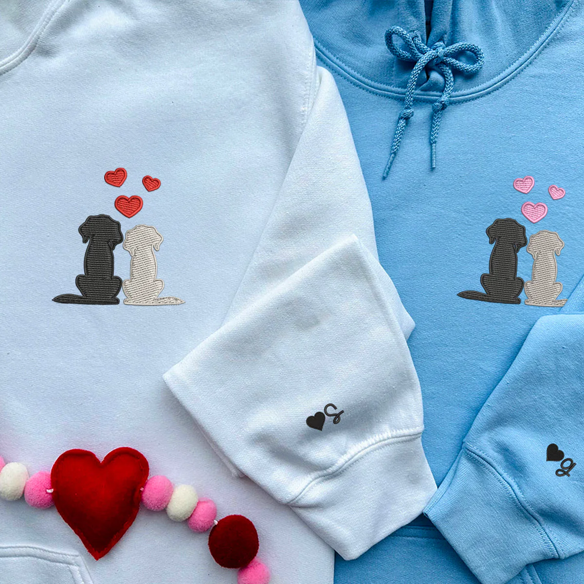 Custom Embroidered Dog Love Matching Hoodies for Couples - Image 4
