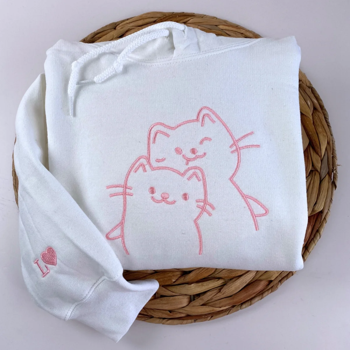 Custom Embroidered Doodle Cat Love Matching Hoodies for Couples - Image 3