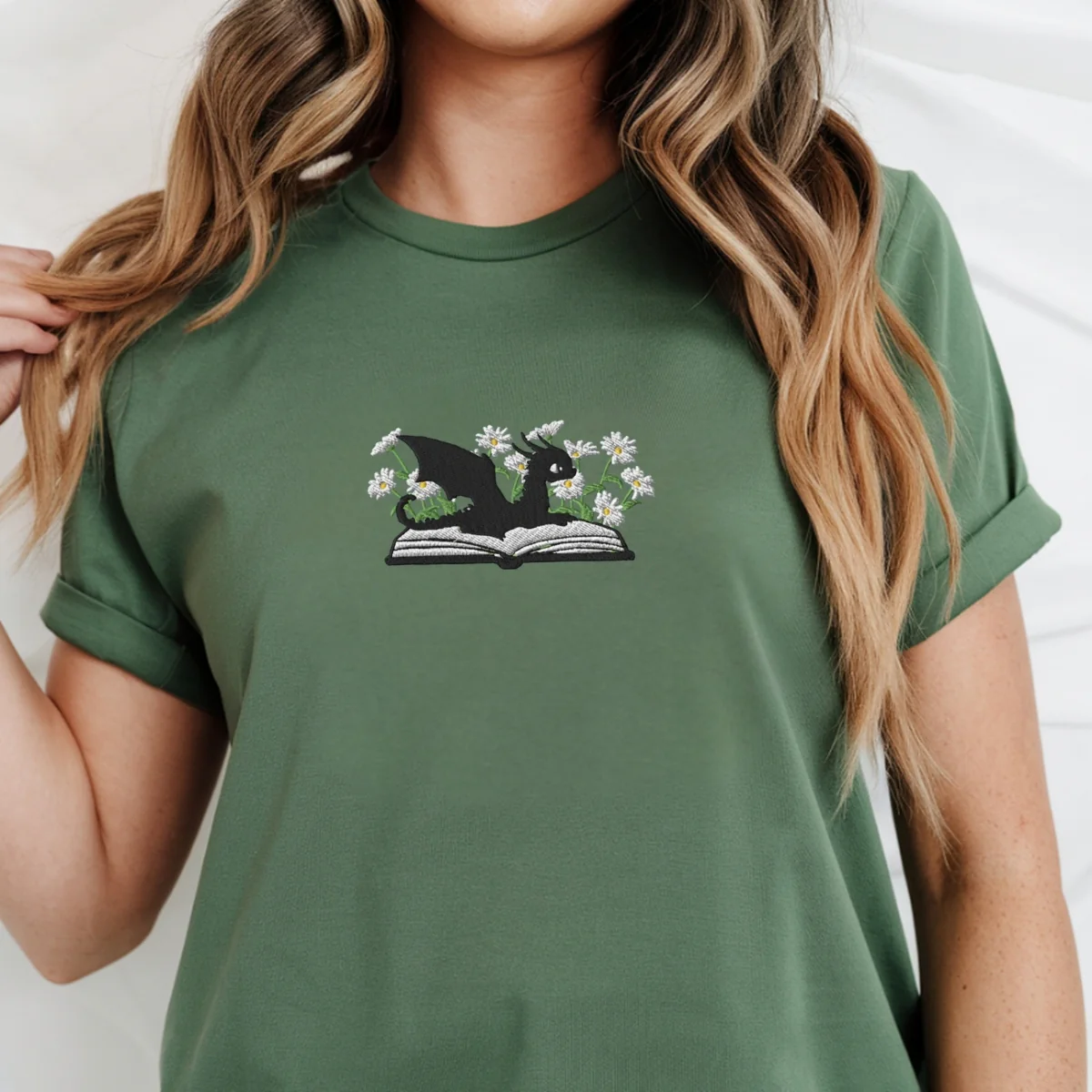 Custom Embroidered Dragon & Daisies Shirt - Cozy Fantasy Tee - Image 10