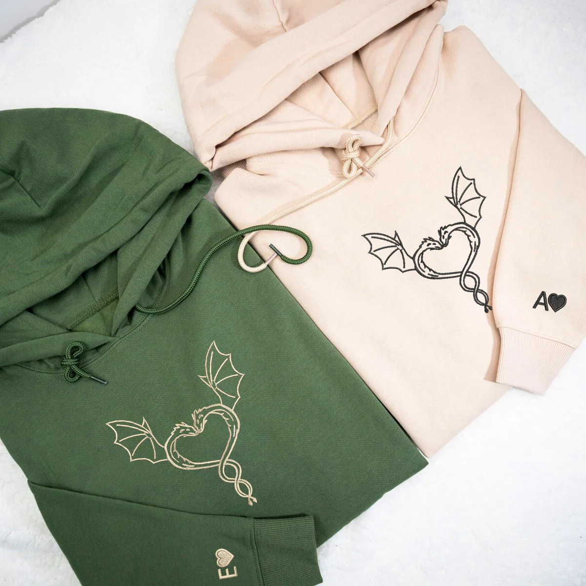 Custom Embroidered Dragon Love Matching Hoodies for Couples - Image 2