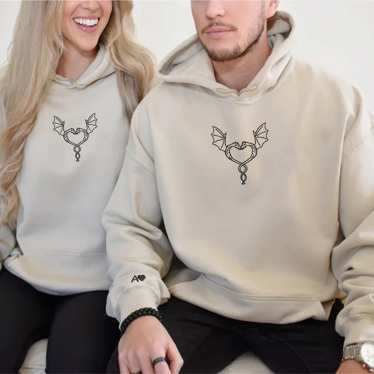 Custom Embroidered Dragon Love Matching Hoodies for Couples - Image 5