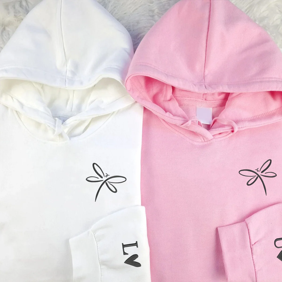 Custom Embroidered Dragonfly Matching Hoodies for Couples - Image 2