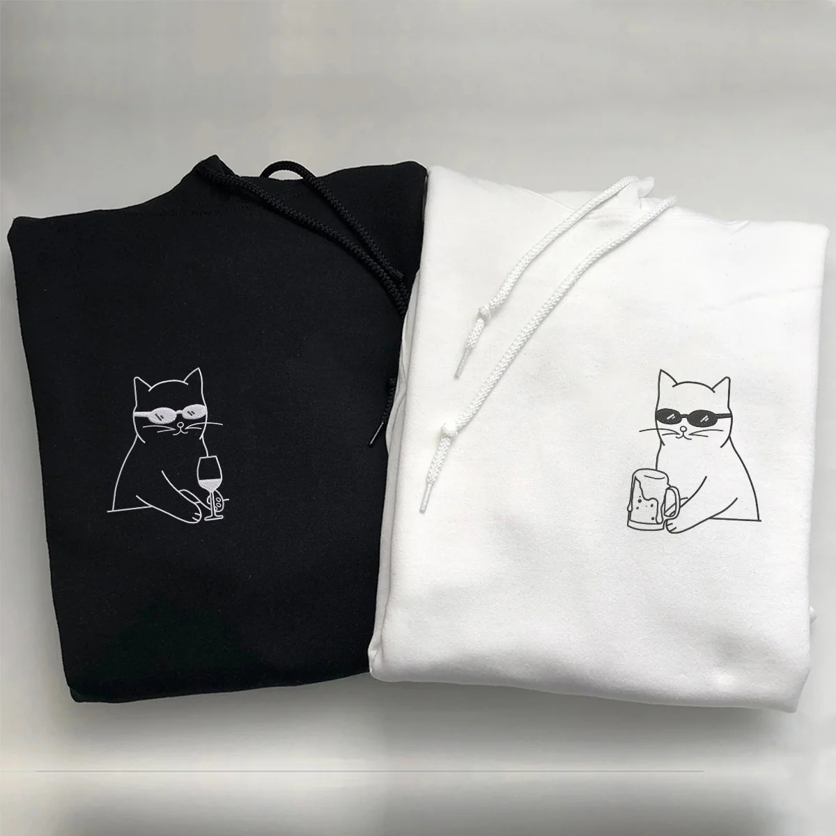 Custom Embroidered Drink with Me Matching Hoodies for Couples
