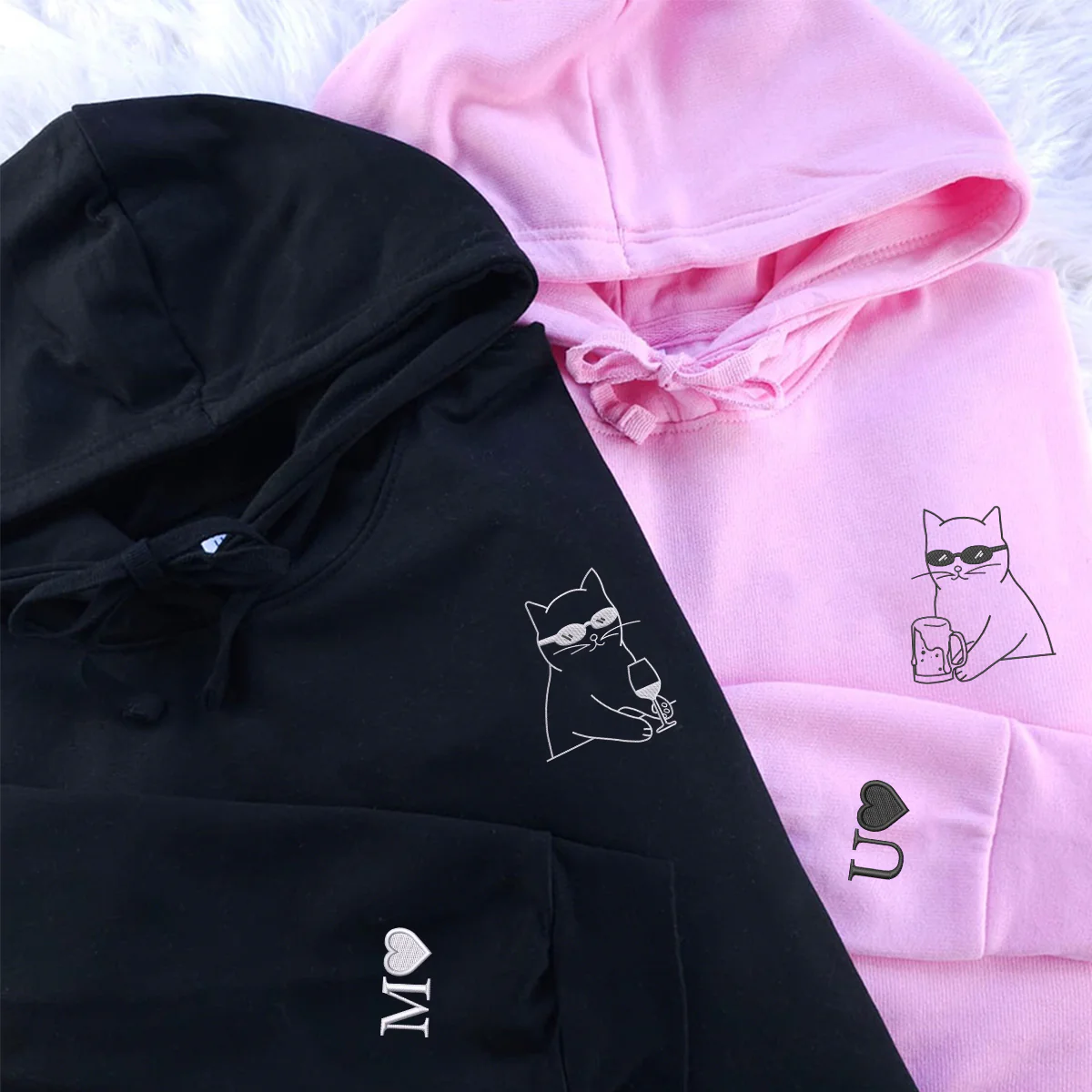 Custom Embroidered Drink with Me Matching Hoodies for Couples - Image 2
