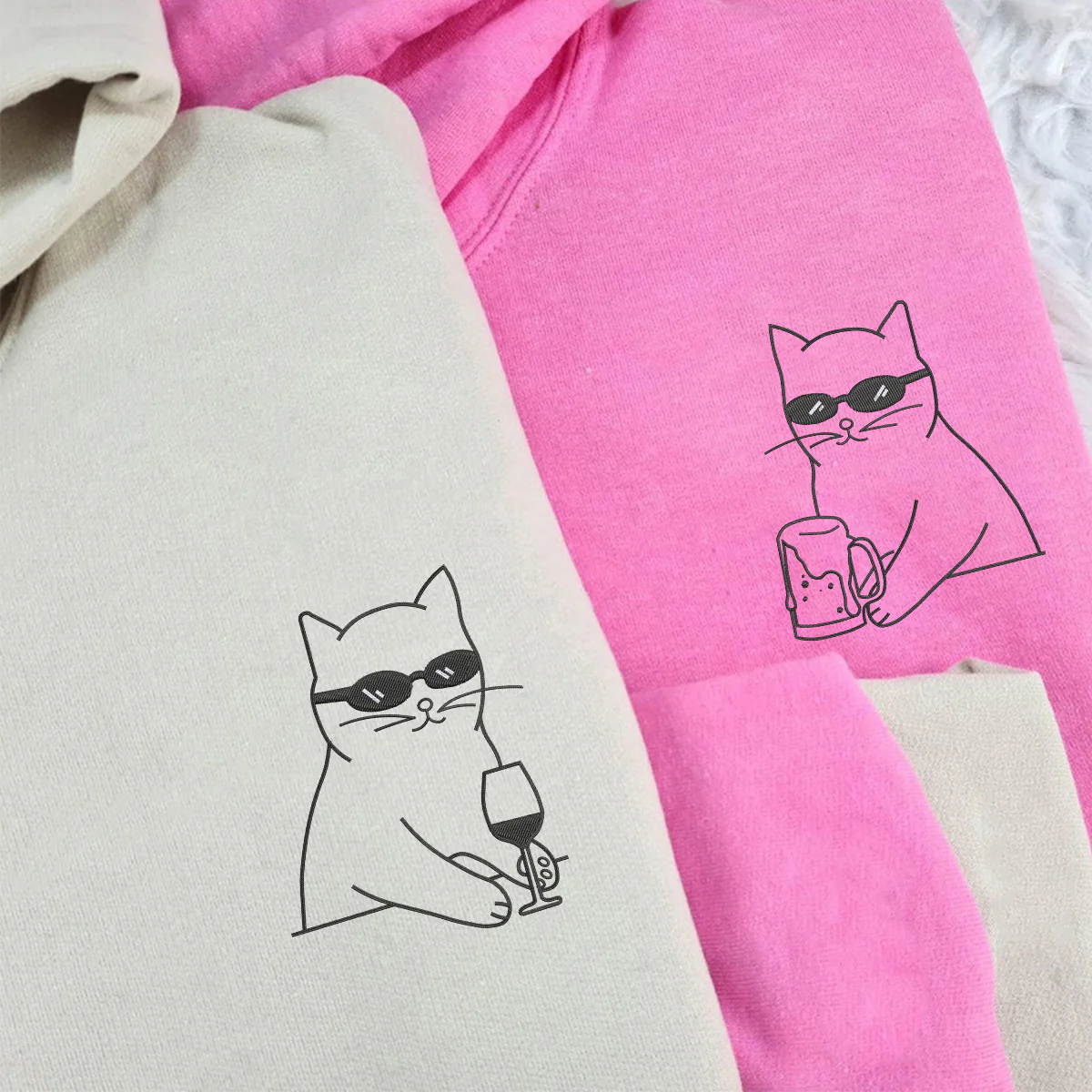 Custom Embroidered Drink with Me Matching Hoodies for Couples - Image 5