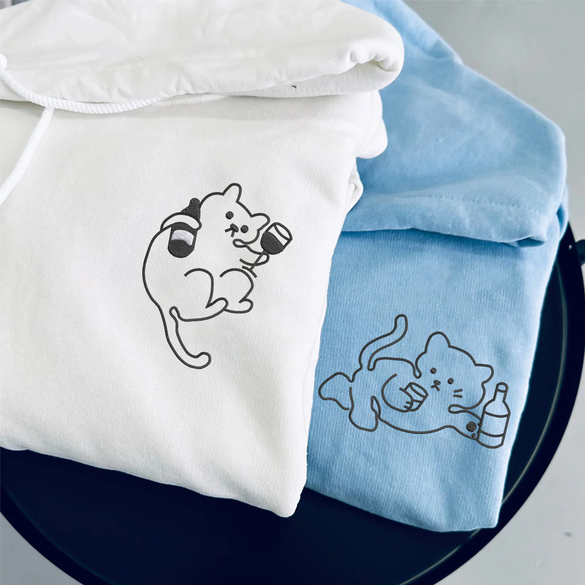 Custom Embroidered Drunk Cat Matching Hoodies for Couples - Image 3