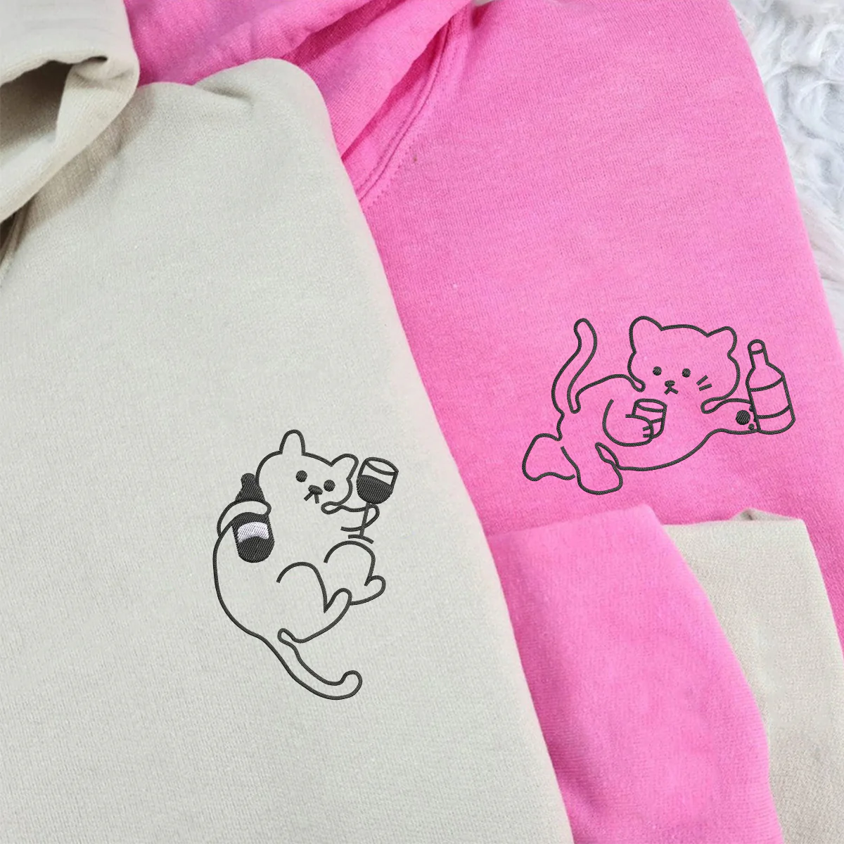 Custom Embroidered Drunk Cat Matching Hoodies for Couples - Image 4