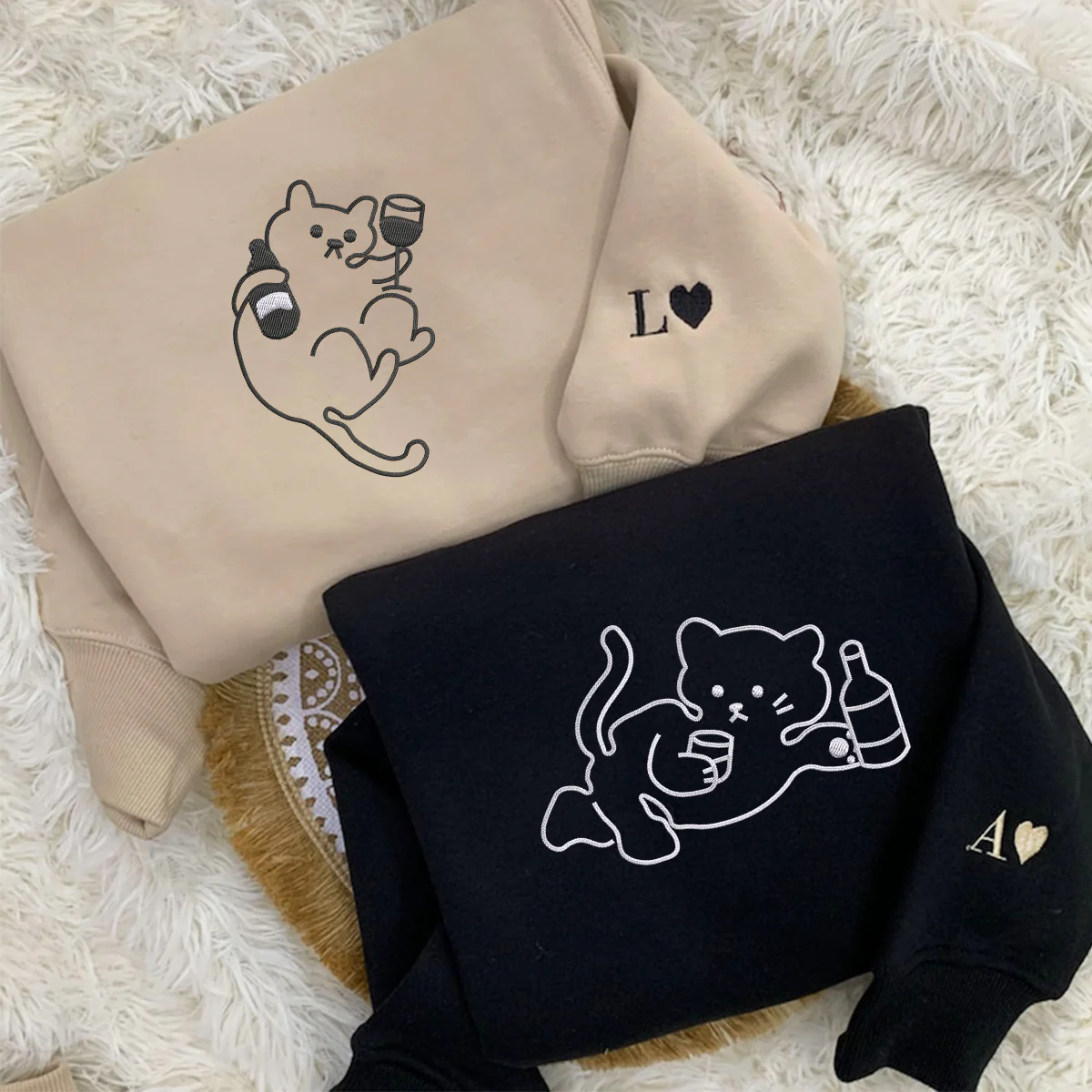 Custom Embroidered Drunk Cat Matching Hoodies for Couples - Image 5