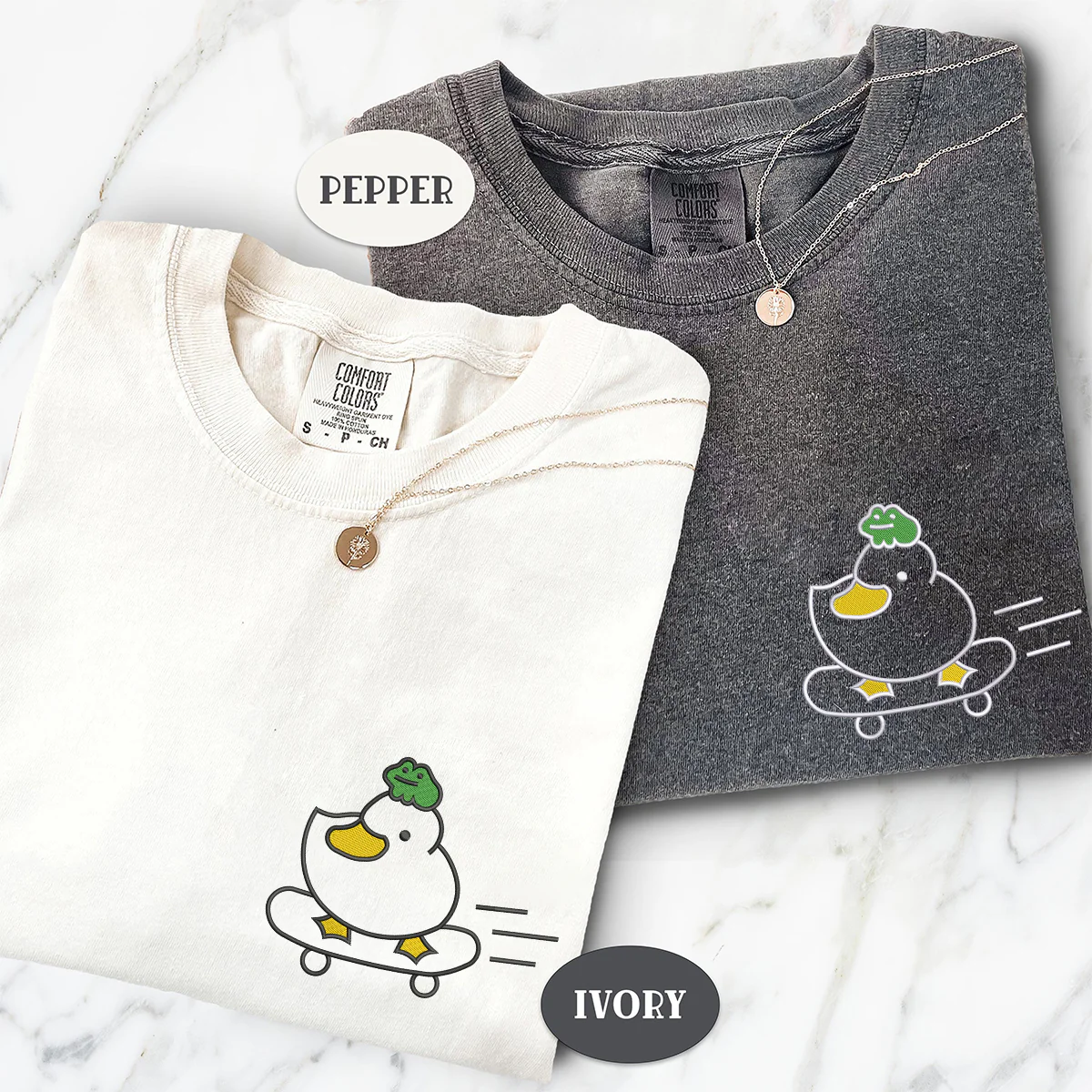Custom Embroidered Duck and Frog Matching T-shirts for Couples - Image 6