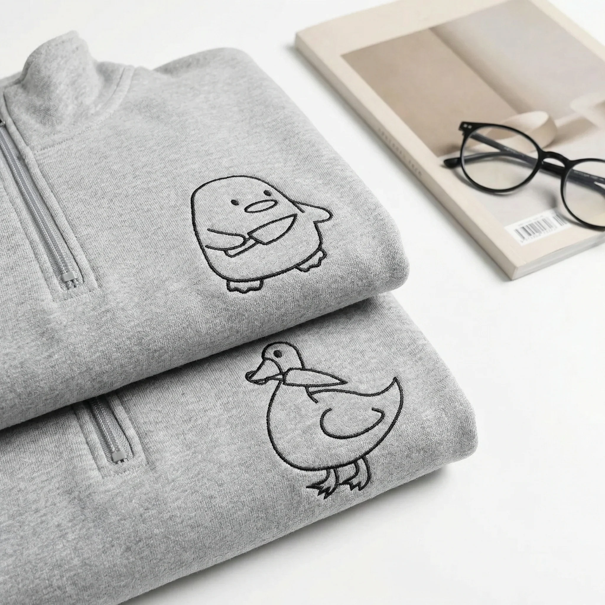Custom Embroidered Duck Duck Goose Matching Quarter Zip Sweatshirts & Full-Zip Hoodie for Couples