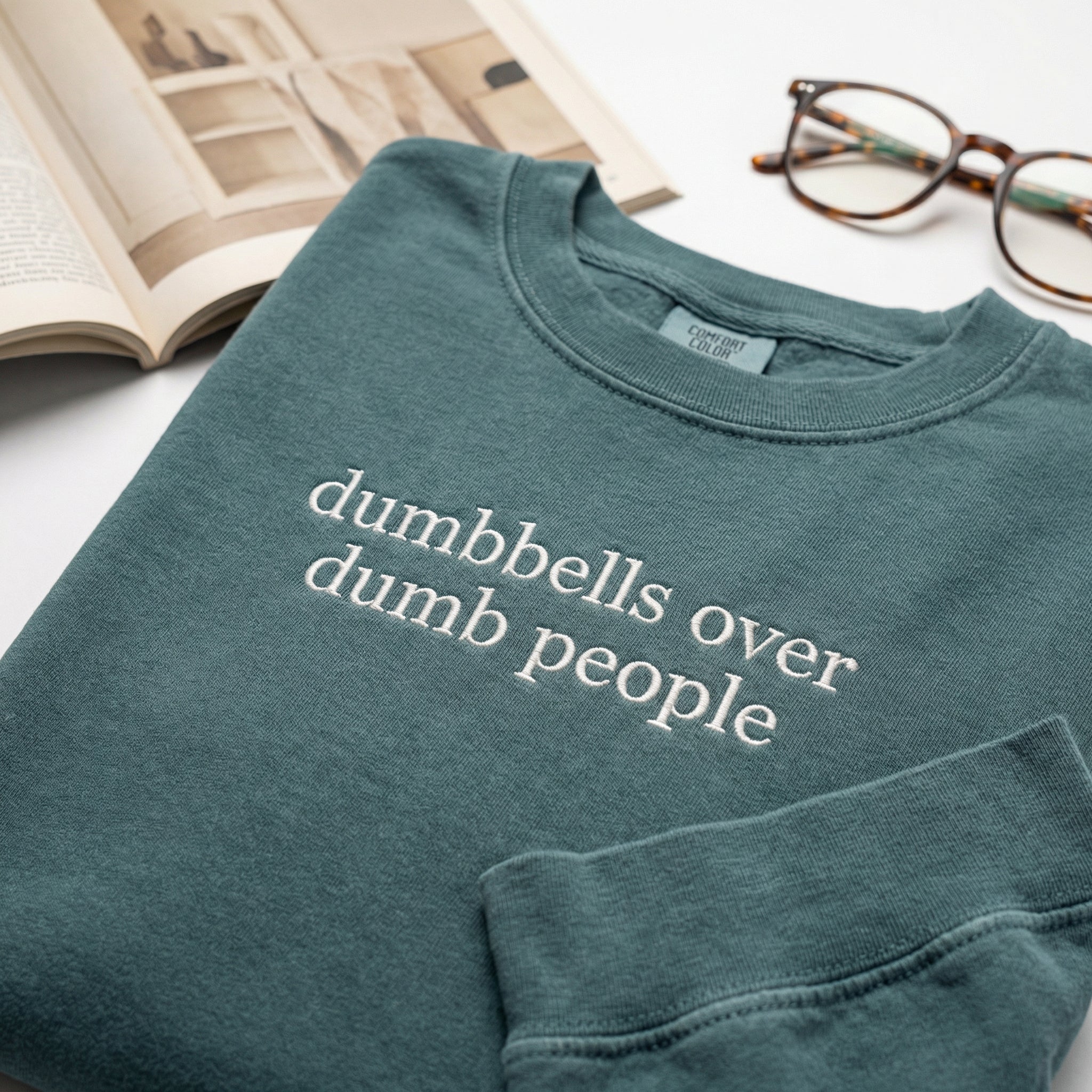 Custom Embroidered Dumbbells Over Dumb People T-Shirt - Funny Gym Shirt - Image 2