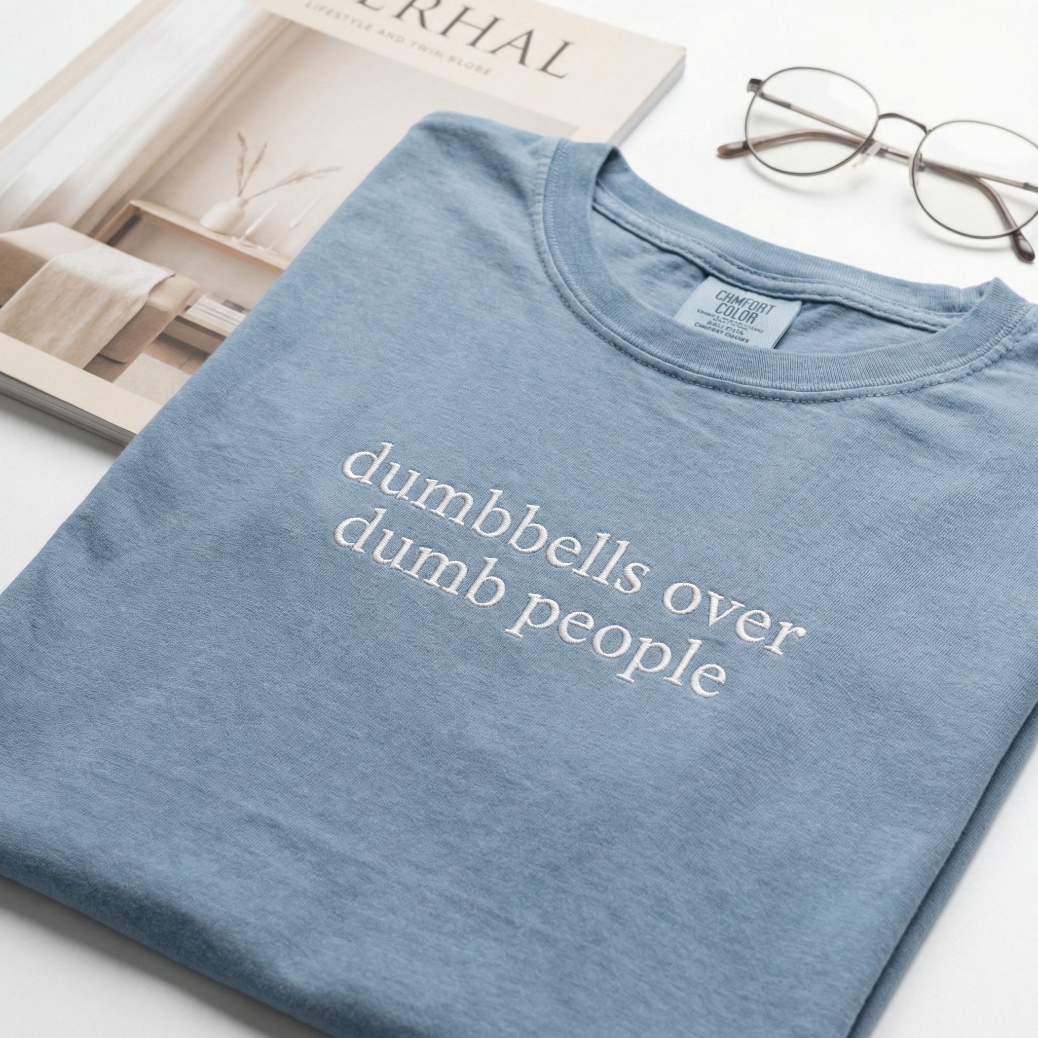 Custom Embroidered Dumbbells Over Dumb People T-Shirt - Funny Gym Shirt - Image 4