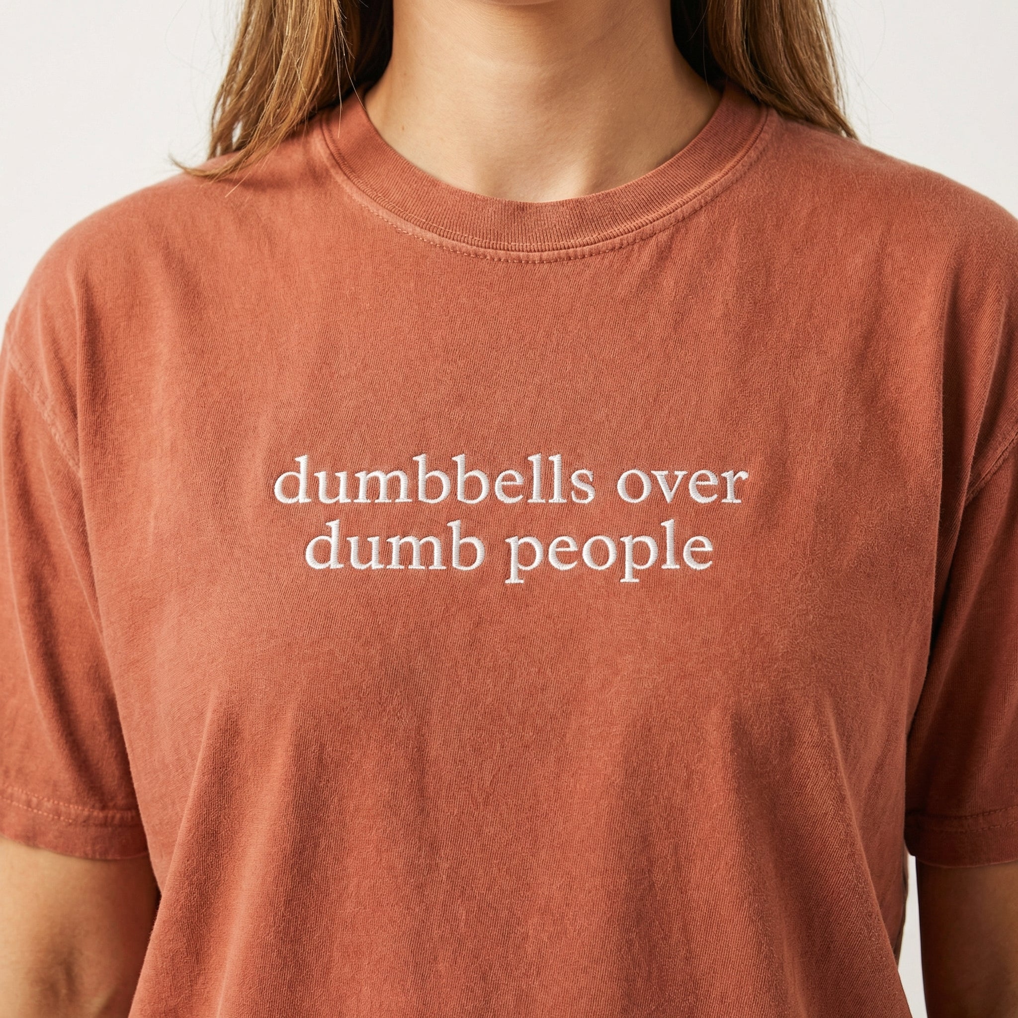 Custom Embroidered Dumbbells Over Dumb People T-Shirt - Funny Gym Shirt - Image 6