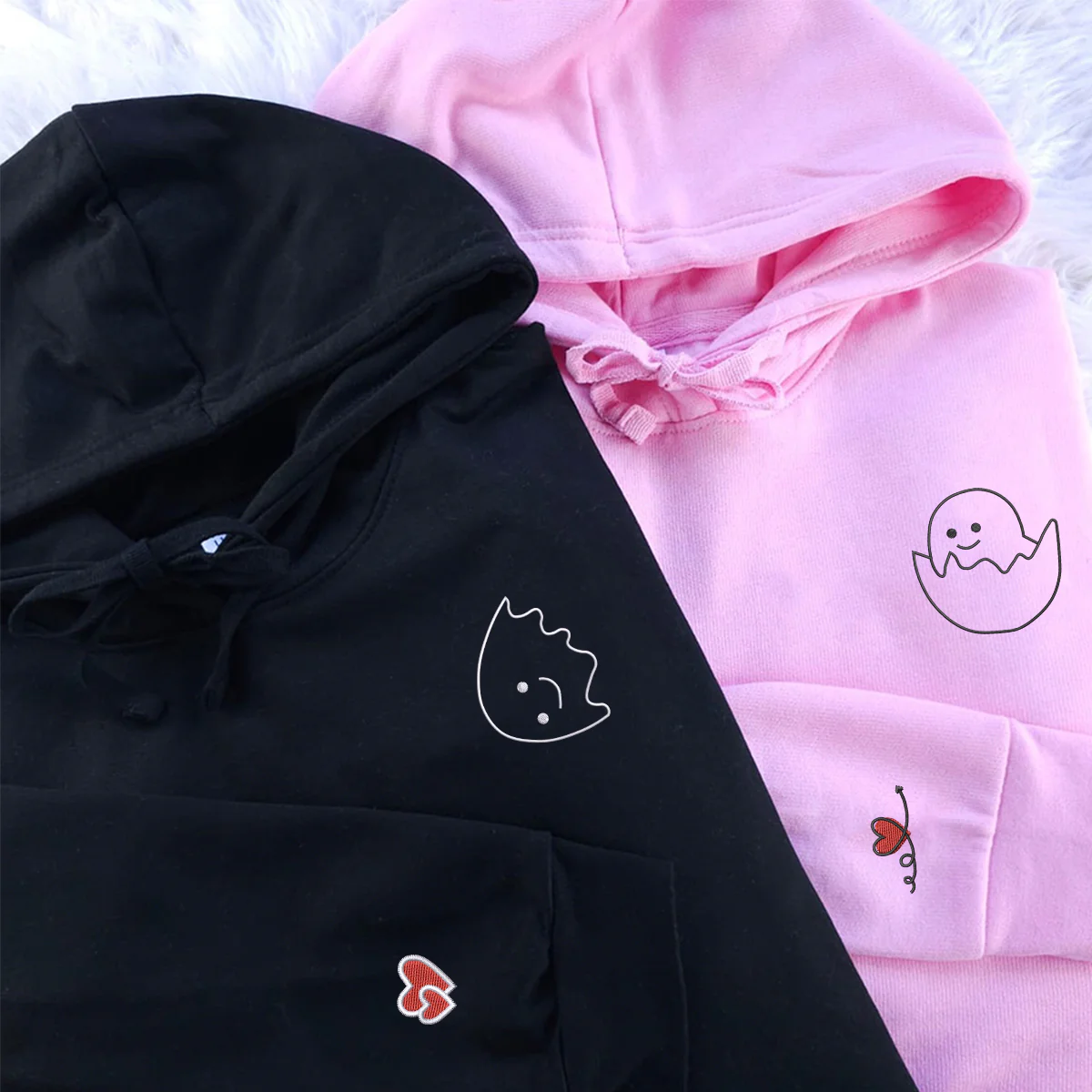 Custom Embroidered Egg Shell Matching Hoodies for Couples - Image 2