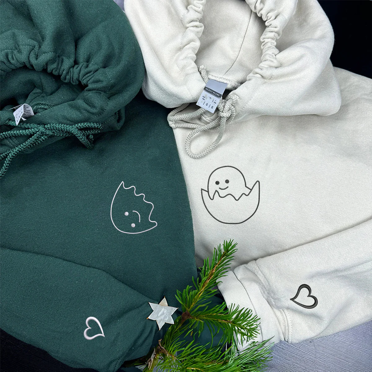 Custom Embroidered Egg Shell Matching Hoodies for Couples - Image 3