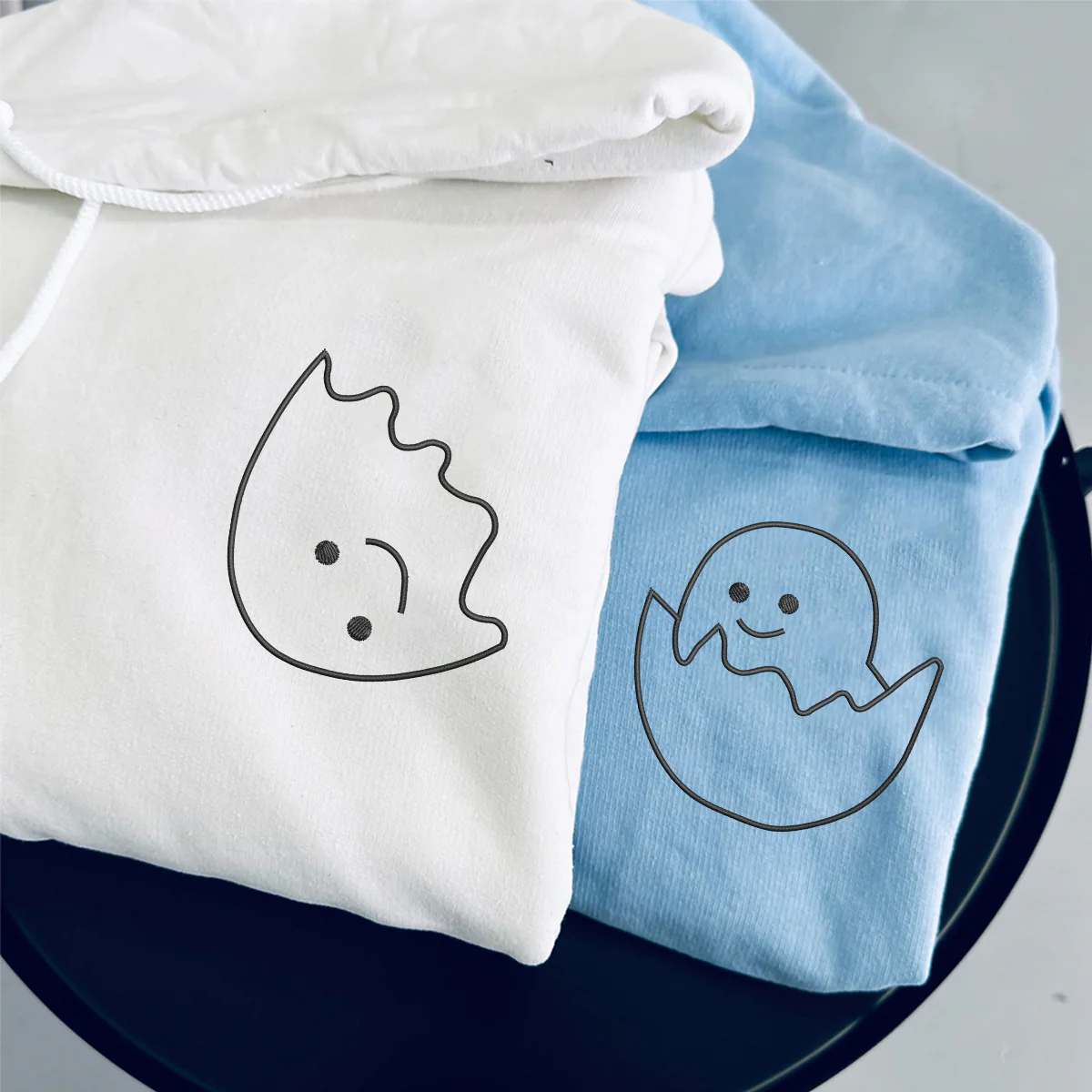Custom Embroidered Egg Shell Matching Hoodies for Couples - Image 4