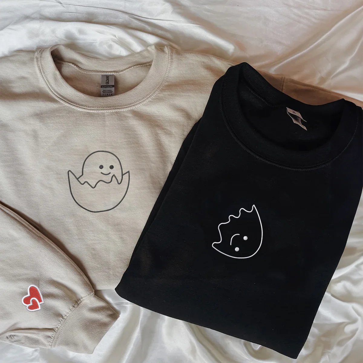 Custom Embroidered Egg Shell Matching Hoodies for Couples - Image 5
