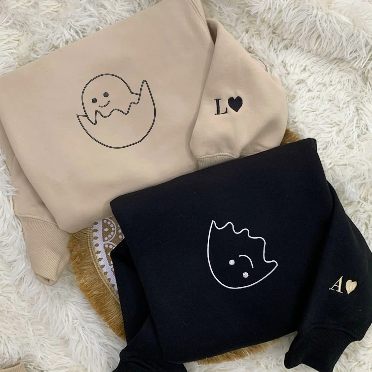 Custom Embroidered Egg Shell Matching Hoodies for Couples - Image 6