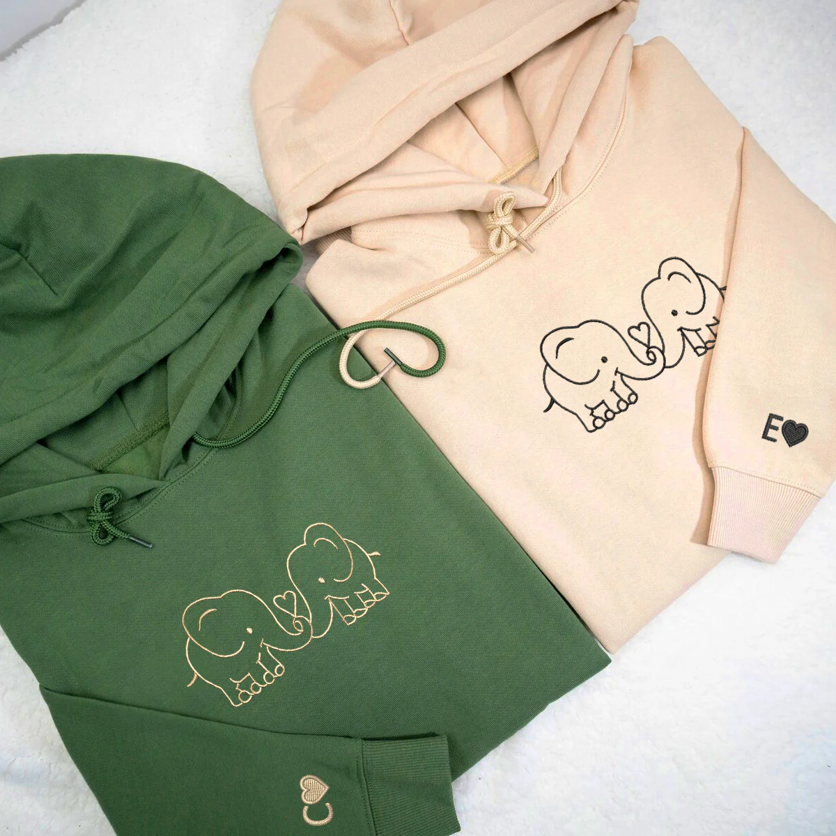 Custom Embroidered Elephant Love Matching Hoodies for Couples - Image 2