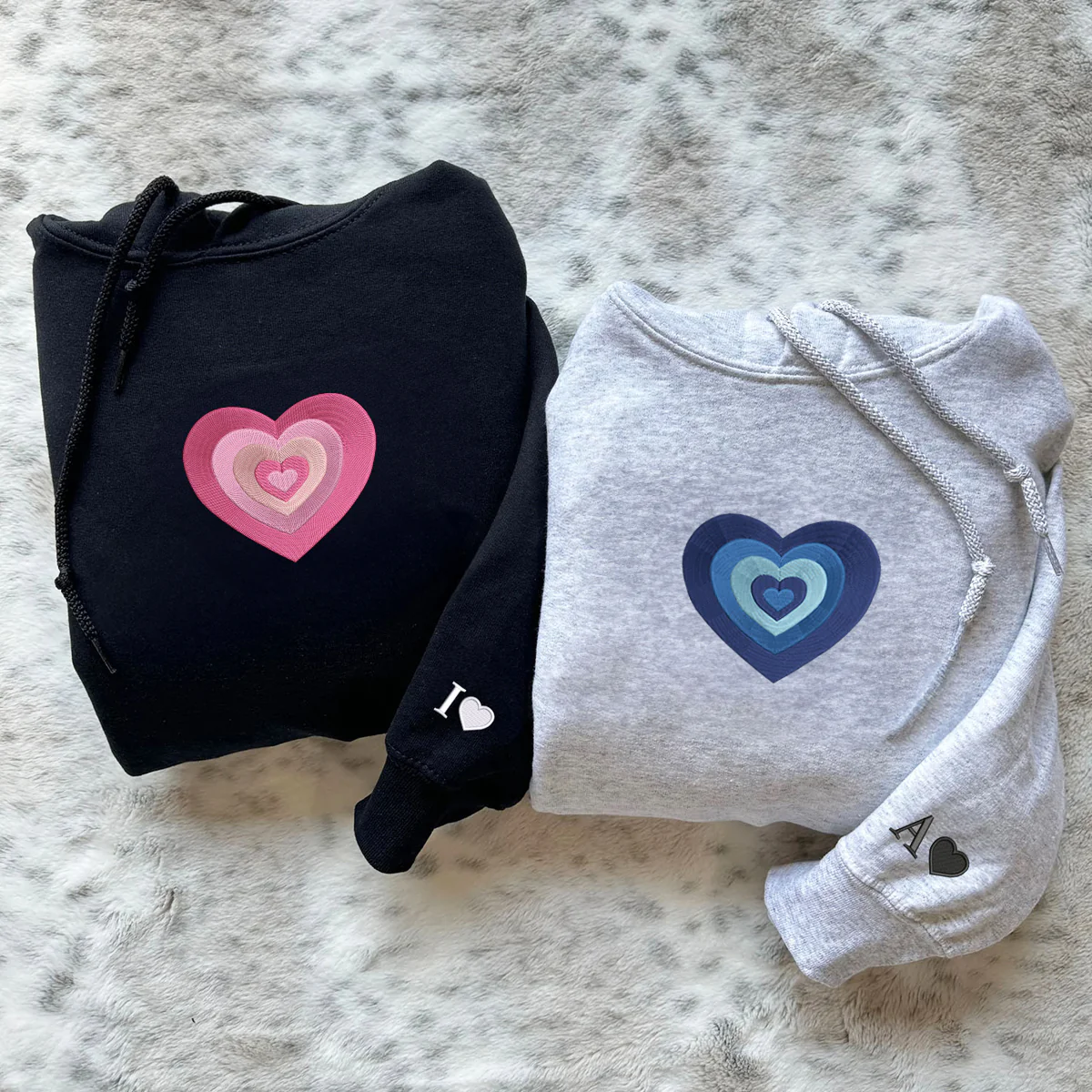 Custom Embroidered Fading Heart Matching Hoodies for Couples - Image 3